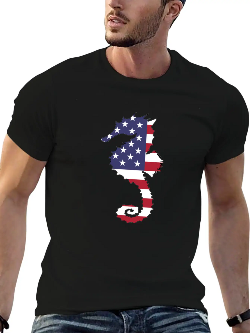 American Flag - Seahorse Relaxed Everyday Tee – Lightweight And Durable Cotton