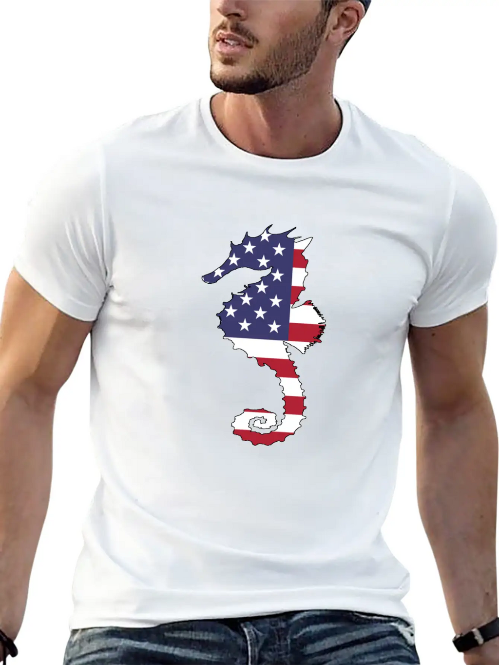 American Flag - Seahorse Relaxed Everyday Tee – Lightweight And Durable Cotton