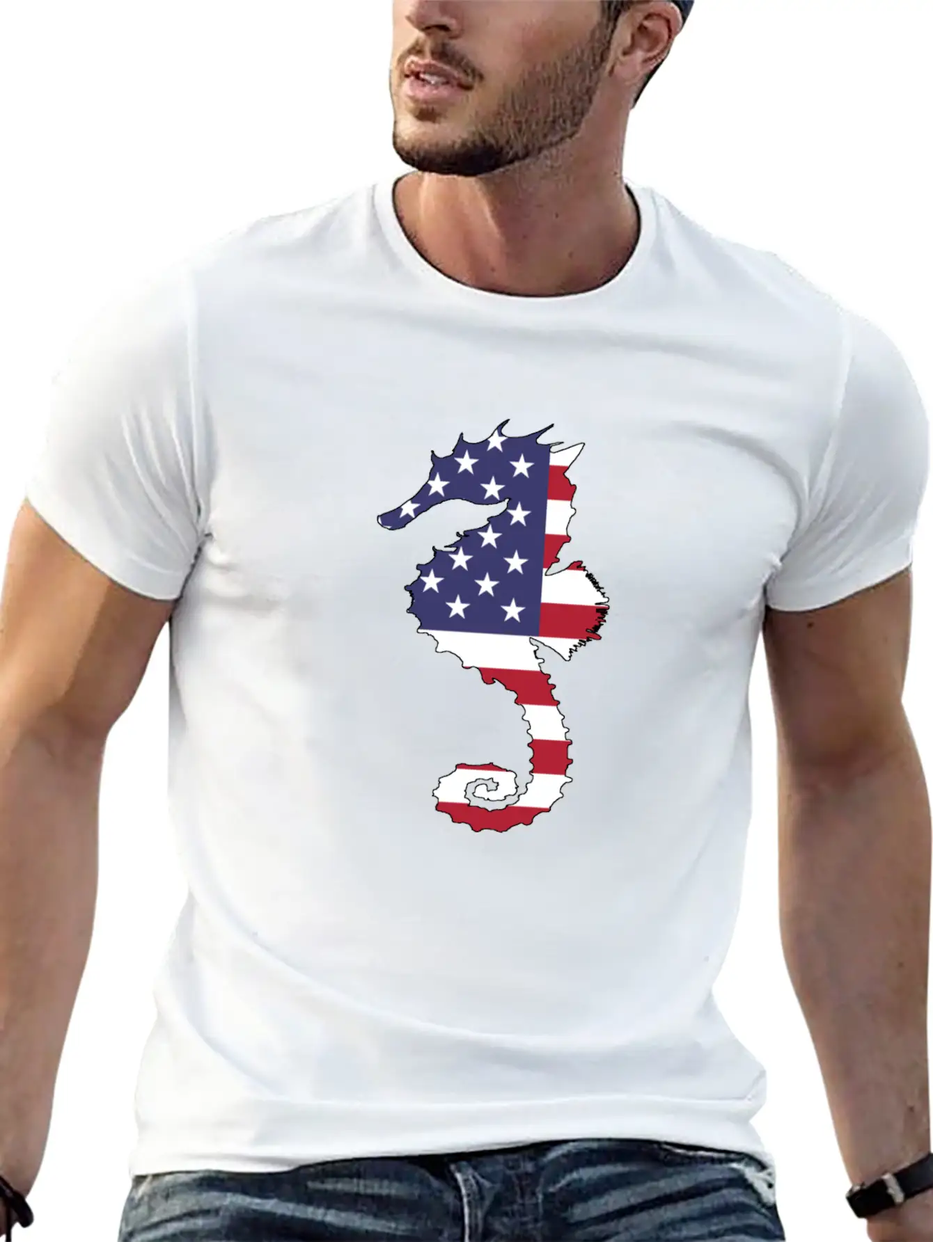 American Flag - Seahorse Relaxed Everyday Tee – Lightweight And Durable Cotton