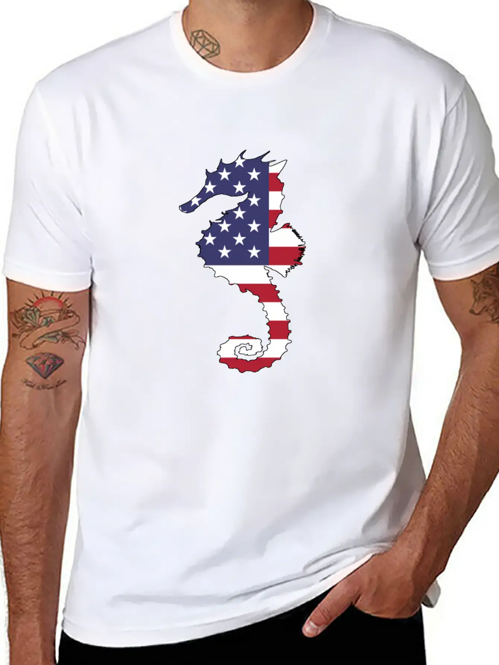 American Flag - Seahorse Relaxed Everyday Tee – Lightweight And Durable Cotton