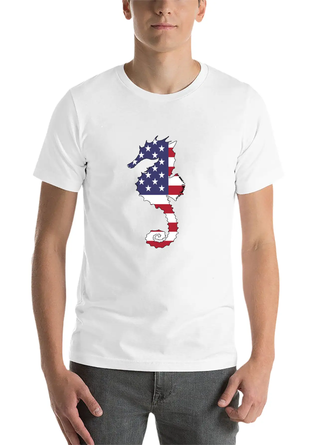 American Flag - Seahorse Relaxed Everyday Tee – Lightweight And Durable Cotton