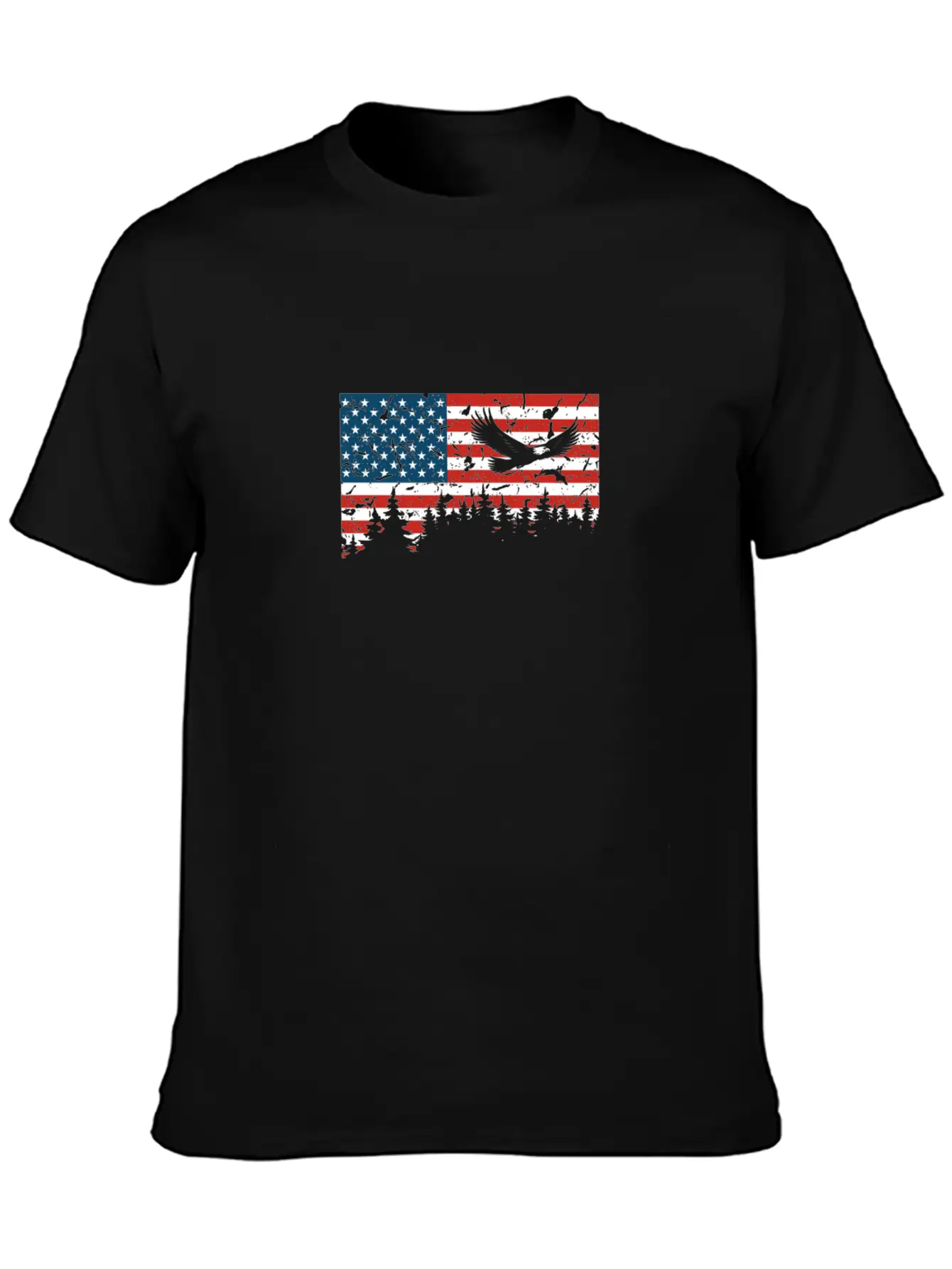 American Flag USA Patriotic Eagle Flying Trees Gra Unisex Casual T-Shirt – Clean Design For Daily Comfort