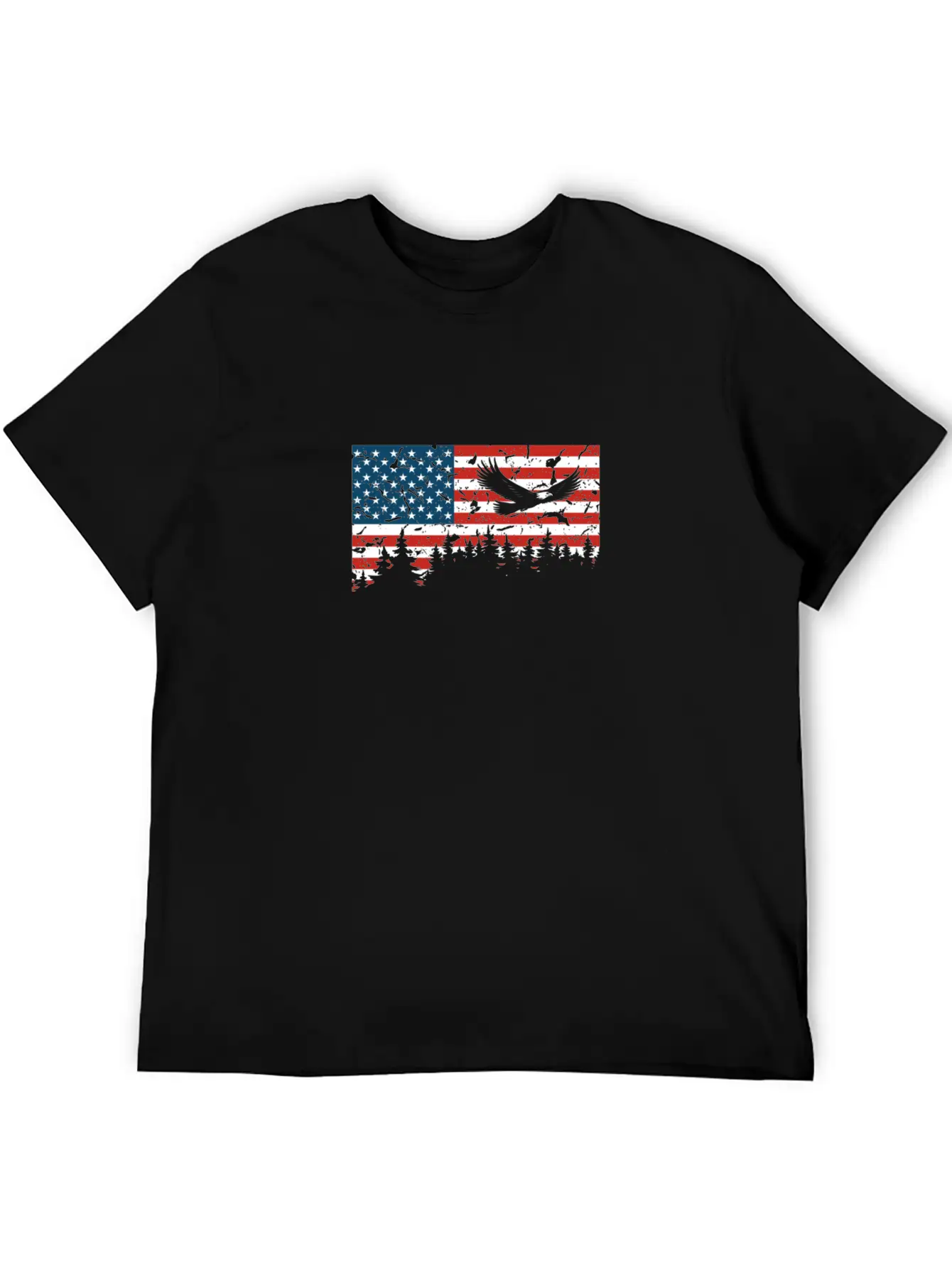 American Flag USA Patriotic Eagle Flying Trees Gra Unisex Casual T-Shirt – Clean Design For Daily Comfort