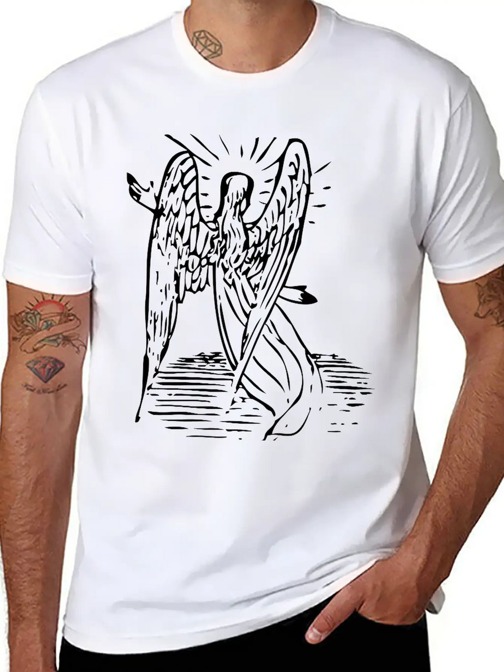 Angel With Long Hair Essential Cotton Tee For Daily Outfits – Unisex Style