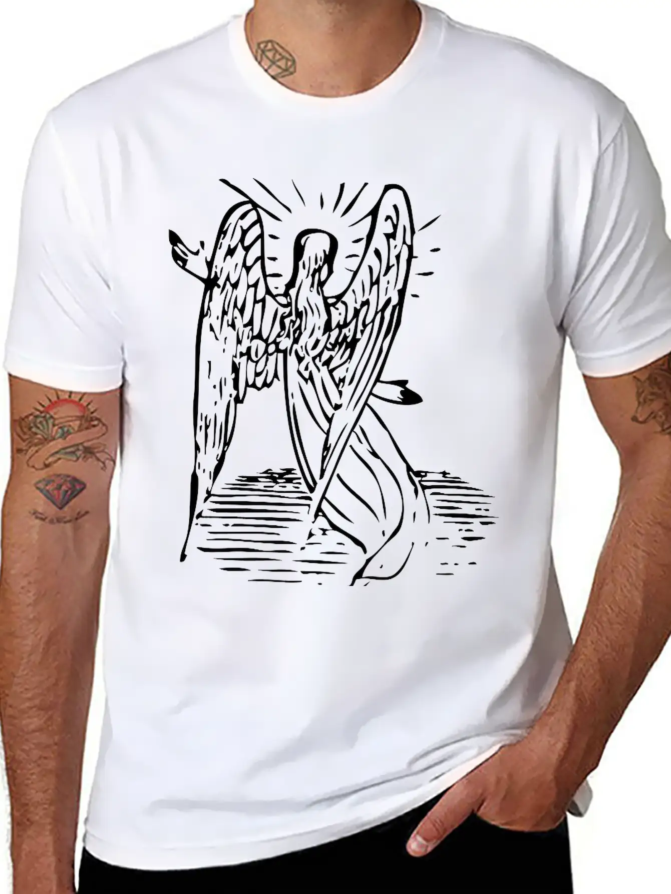 Angel With Long Hair Essential Cotton Tee For Daily Outfits – Unisex Style
