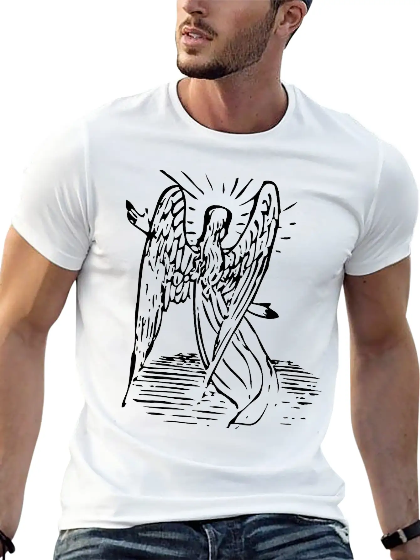 Angel With Long Hair Essential Cotton Tee For Daily Outfits – Unisex Style