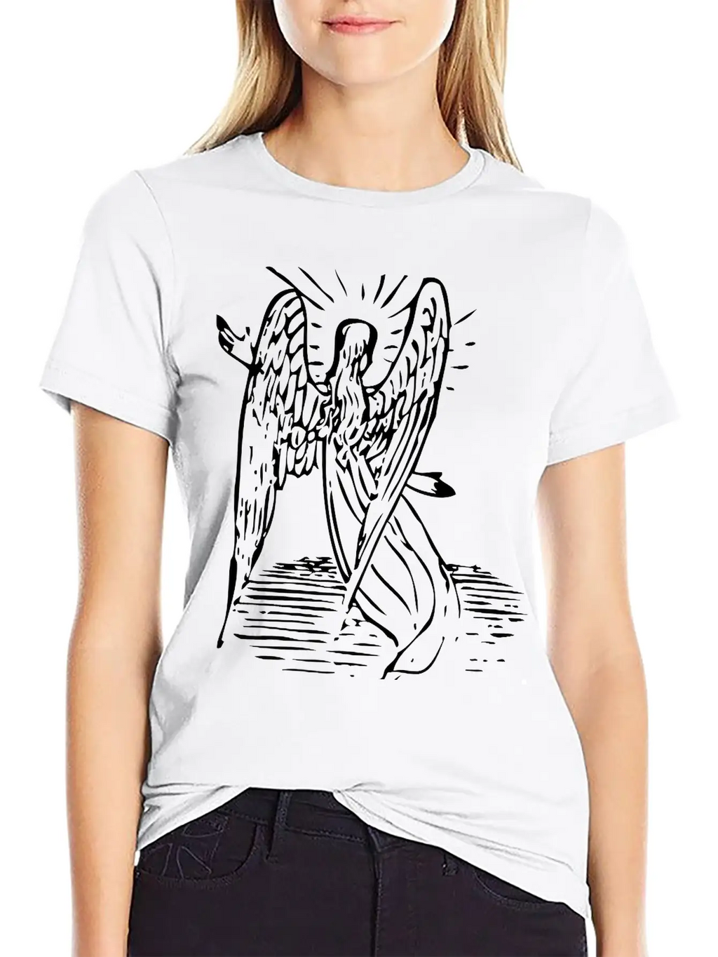 Angel With Long Hair Essential Cotton Tee For Daily Outfits – Unisex Style