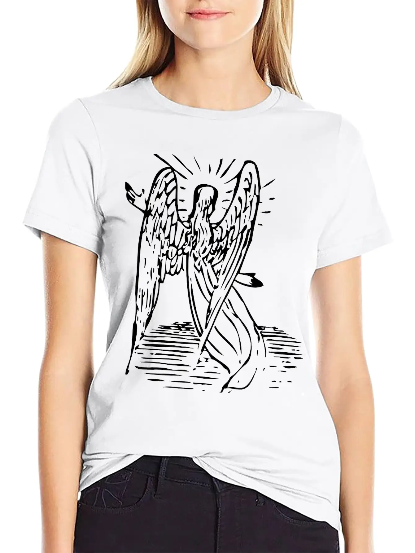 Angel With Long Hair Essential Cotton Tee For Daily Outfits – Unisex Style