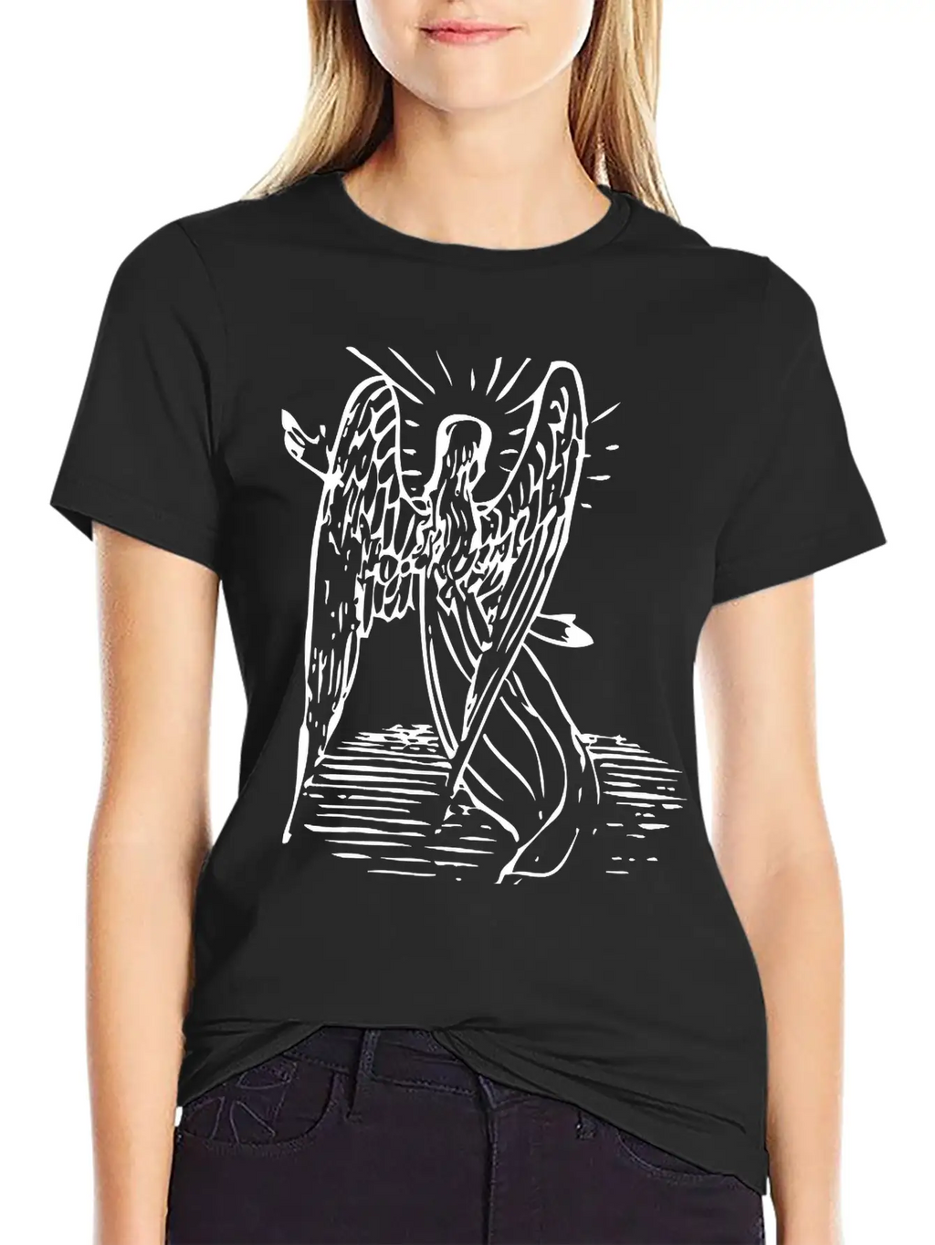 Angel With Long Hair Essential Cotton Tee For Daily Outfits – Unisex Style