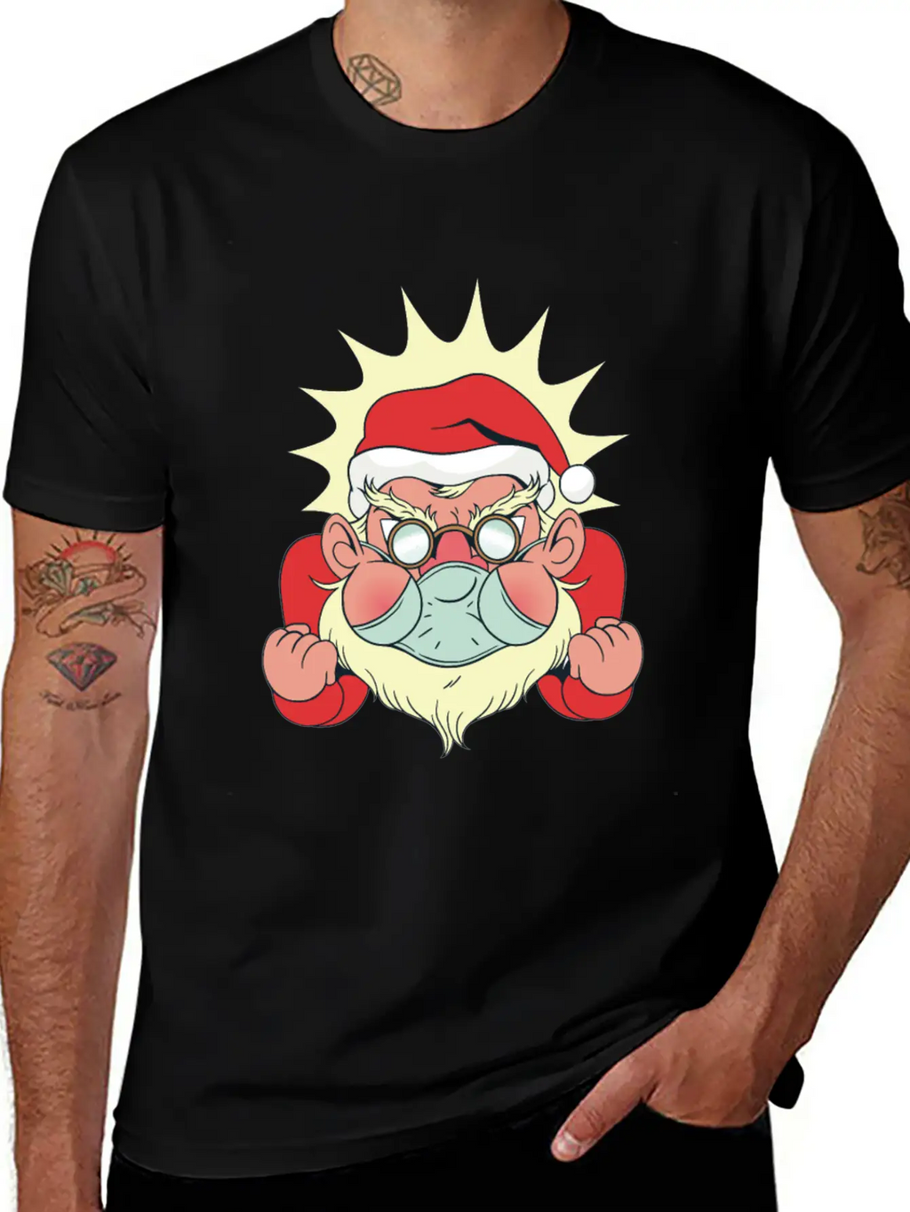 Angry Santa With Facemask Stylish Everyday T-Shirt – Unisex Basic Cotton Tee