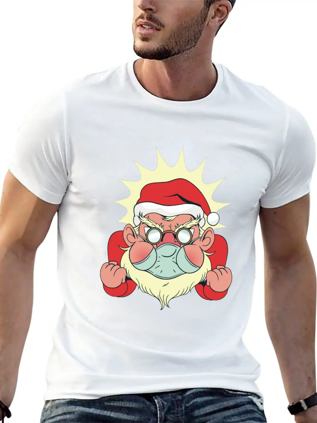 Angry Santa With Facemask Stylish Everyday T-Shirt – Unisex Basic Cotton Tee
