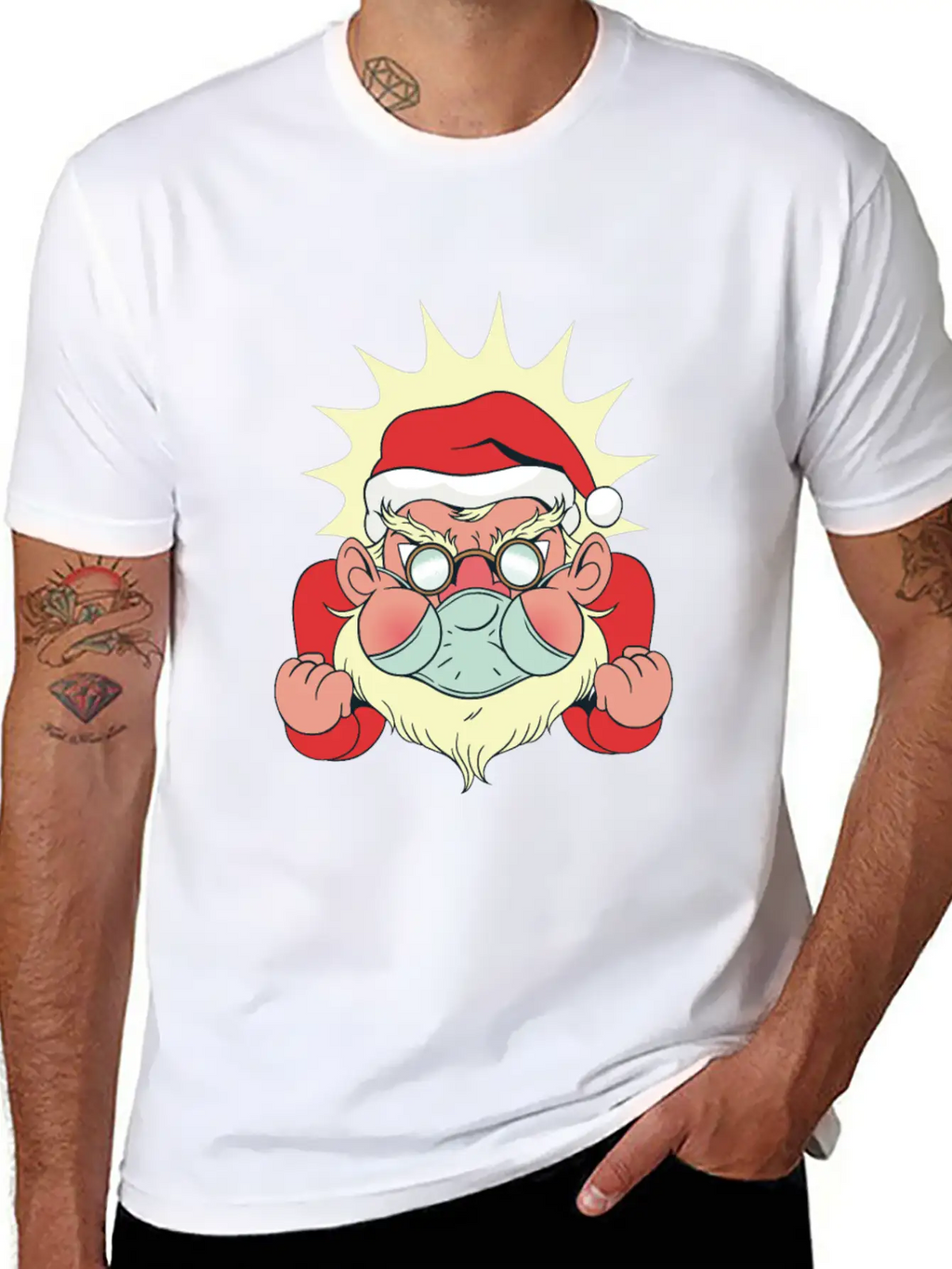 Angry Santa With Facemask Stylish Everyday T-Shirt – Unisex Basic Cotton Tee