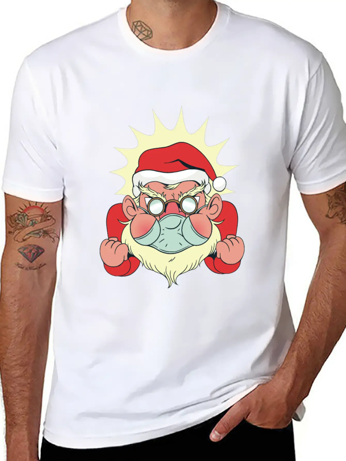 Angry Santa With Facemask Stylish Everyday T-Shirt – Unisex Basic Cotton Tee