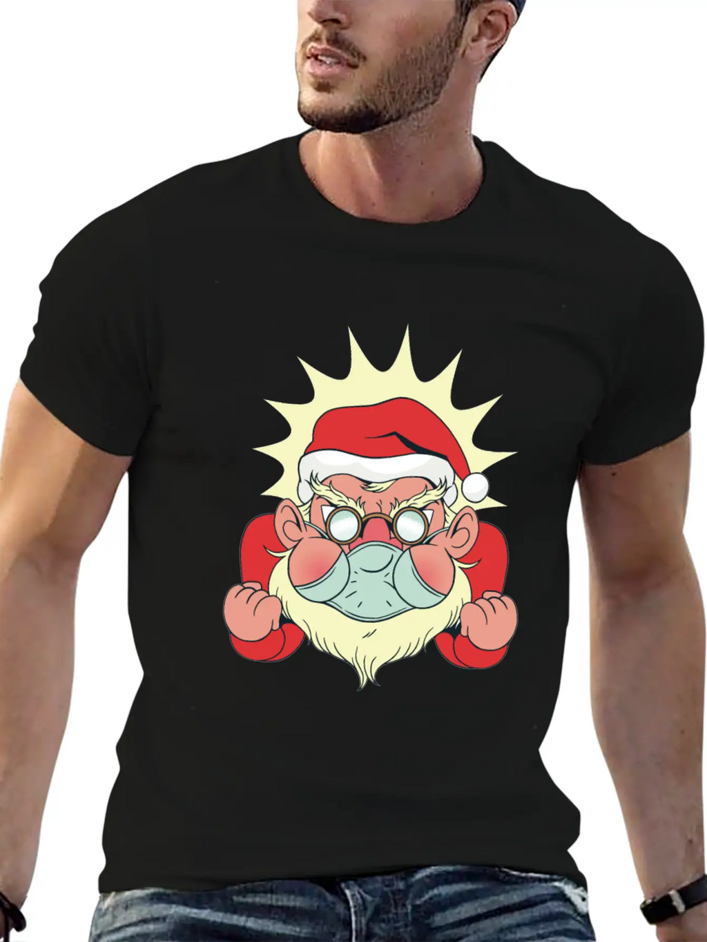 Angry Santa With Facemask Stylish Everyday T-Shirt – Unisex Basic Cotton Tee