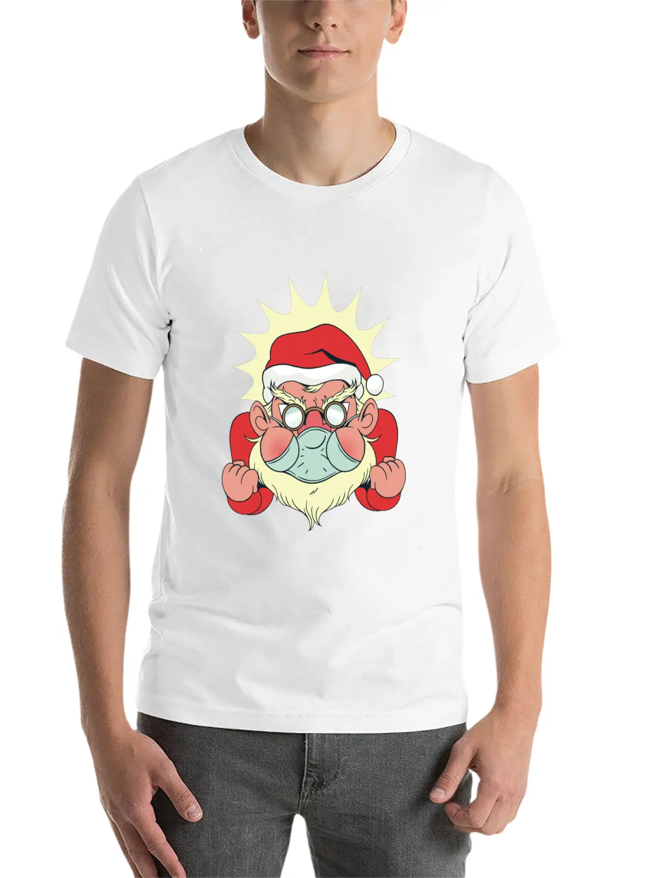 Angry Santa With Facemask Stylish Everyday T-Shirt – Unisex Basic Cotton Tee