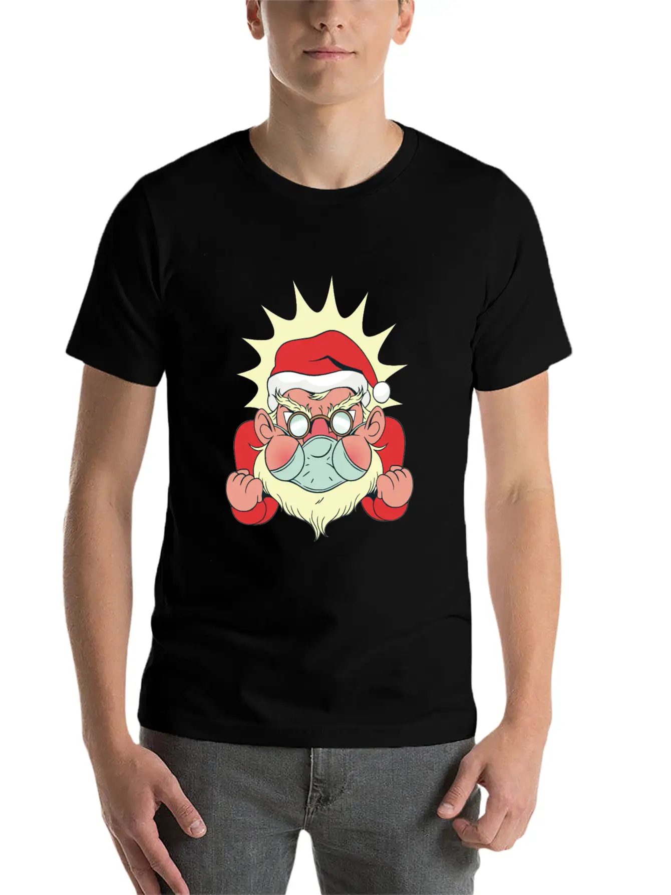 Angry Santa With Facemask Stylish Everyday T-Shirt – Unisex Basic Cotton Tee