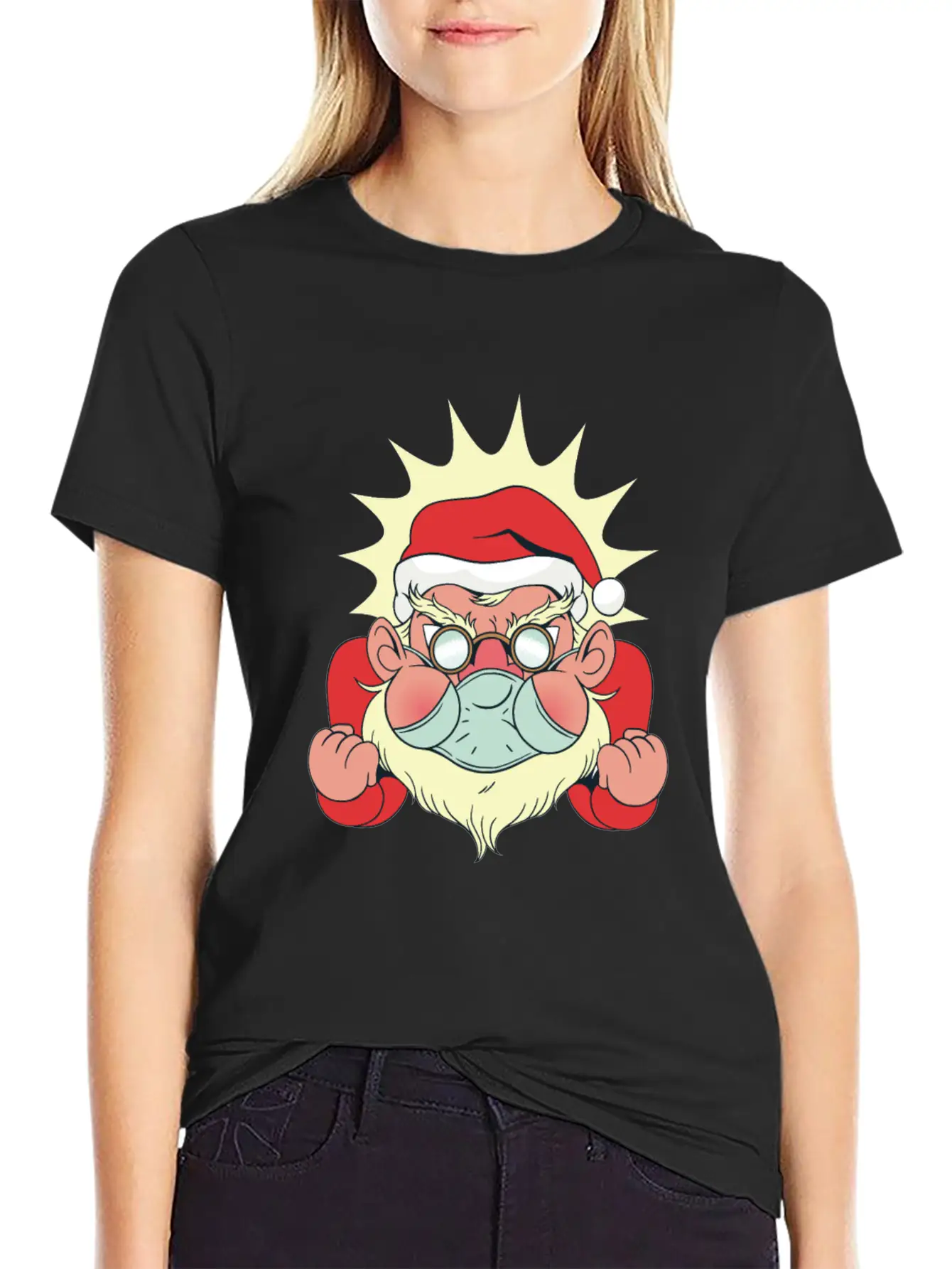 Angry Santa With Facemask Stylish Everyday T-Shirt – Unisex Basic Cotton Tee
