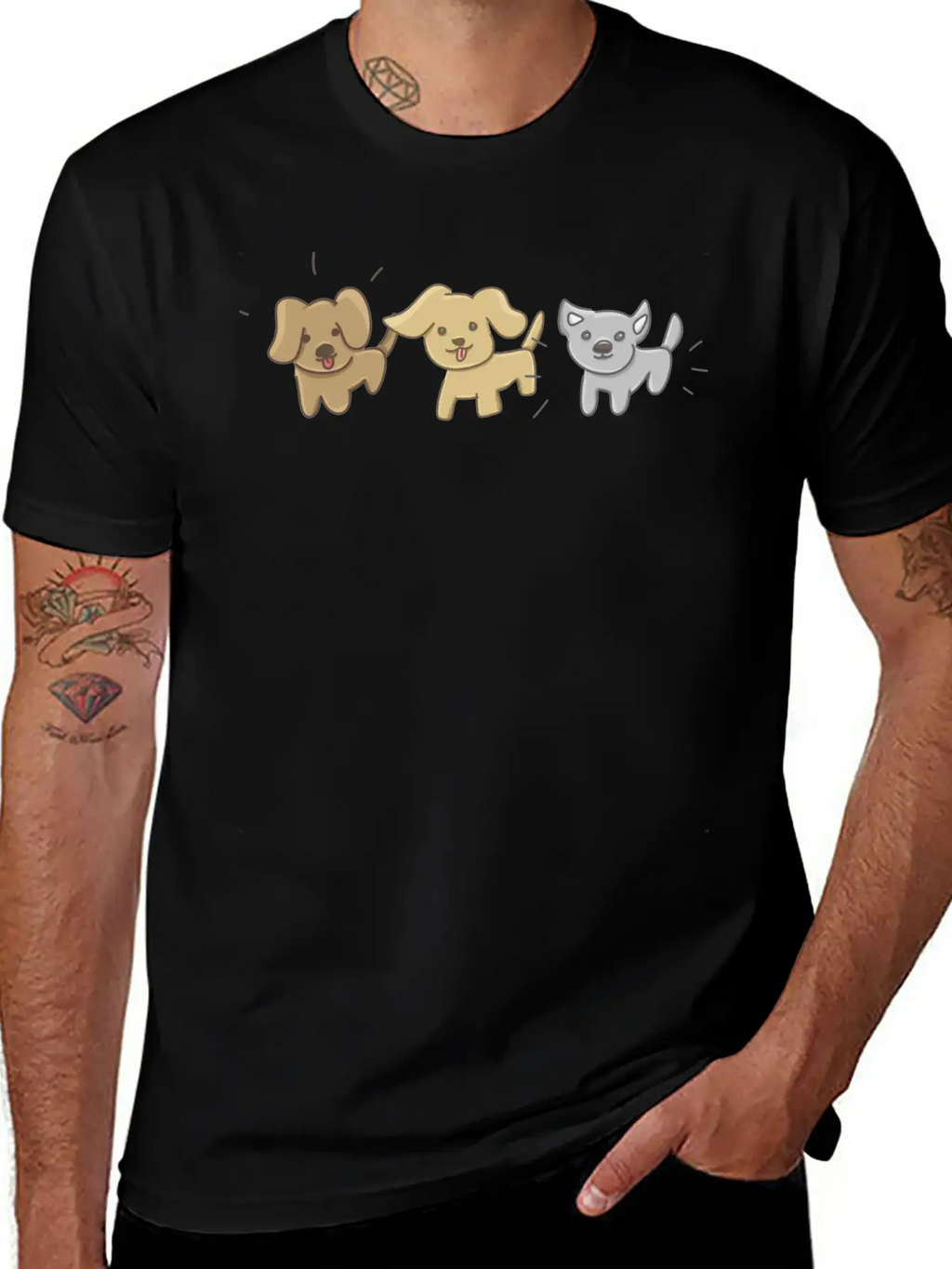 Animals Symbols Three Dogs Dog Relaxed Everyday Tee – Lightweight And Durable Cotton