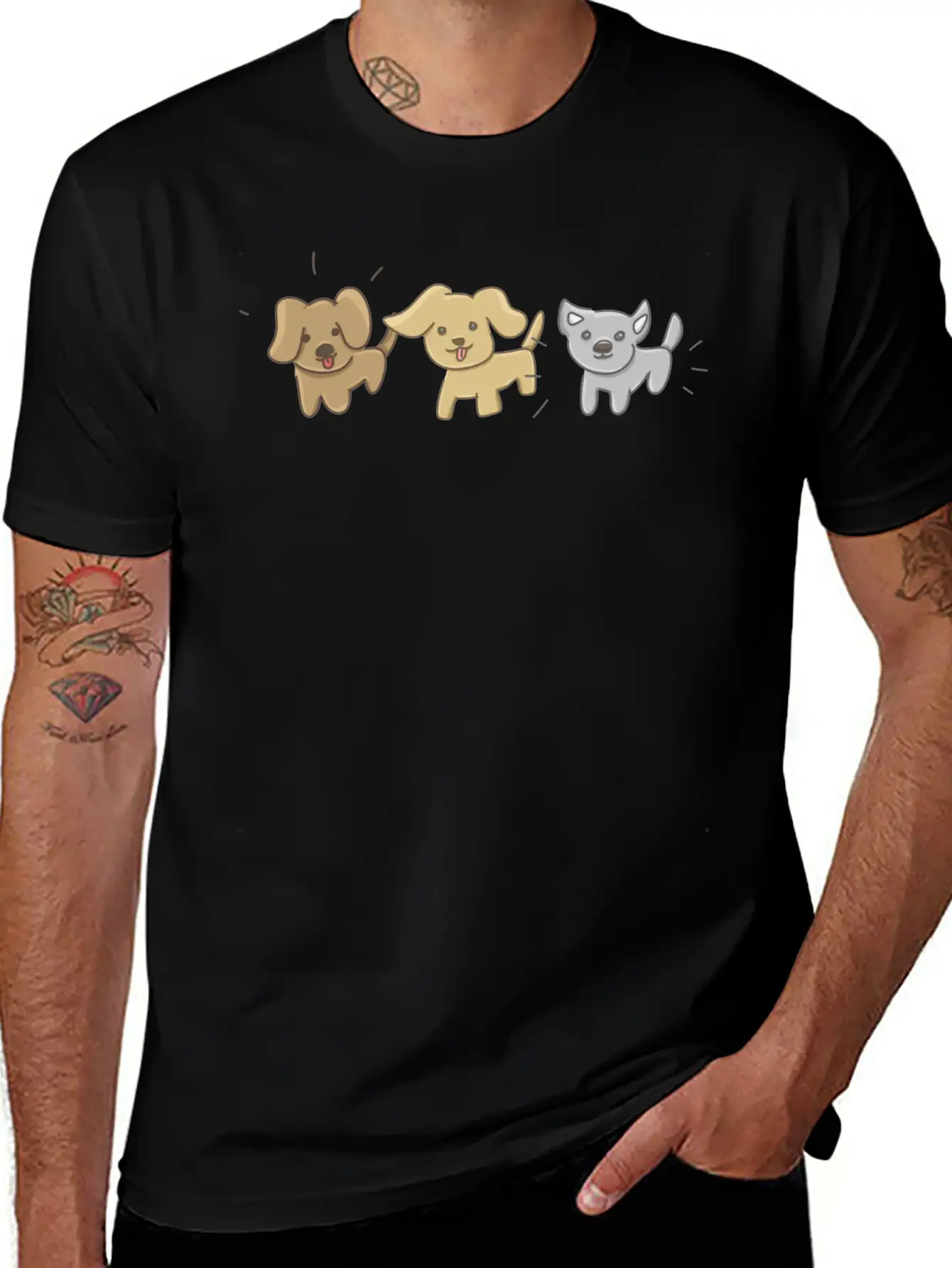 Animals Symbols Three Dogs Dog Relaxed Everyday Tee – Lightweight And Durable Cotton