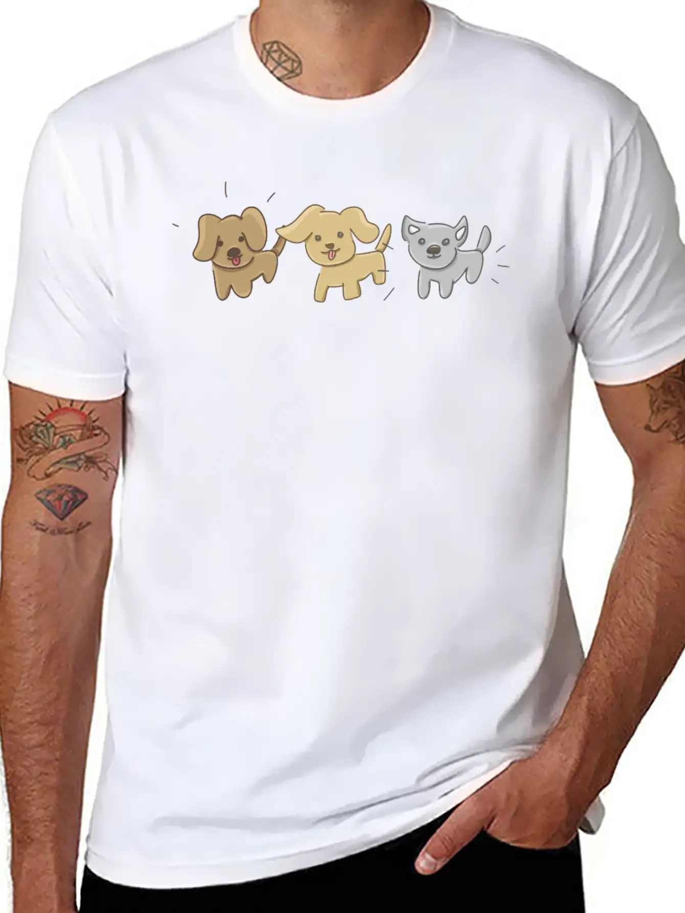 Animals Symbols Three Dogs Dog Relaxed Everyday Tee – Lightweight And Durable Cotton