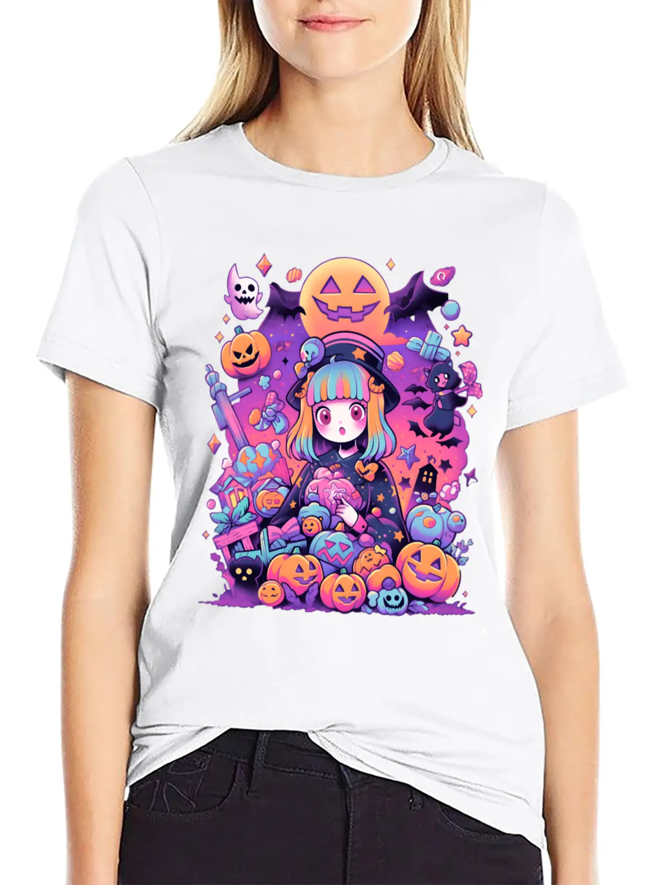 Anime Girl Aesthetic Halloween Unisex Casual T-Shirt – Clean Design For Daily Comfort