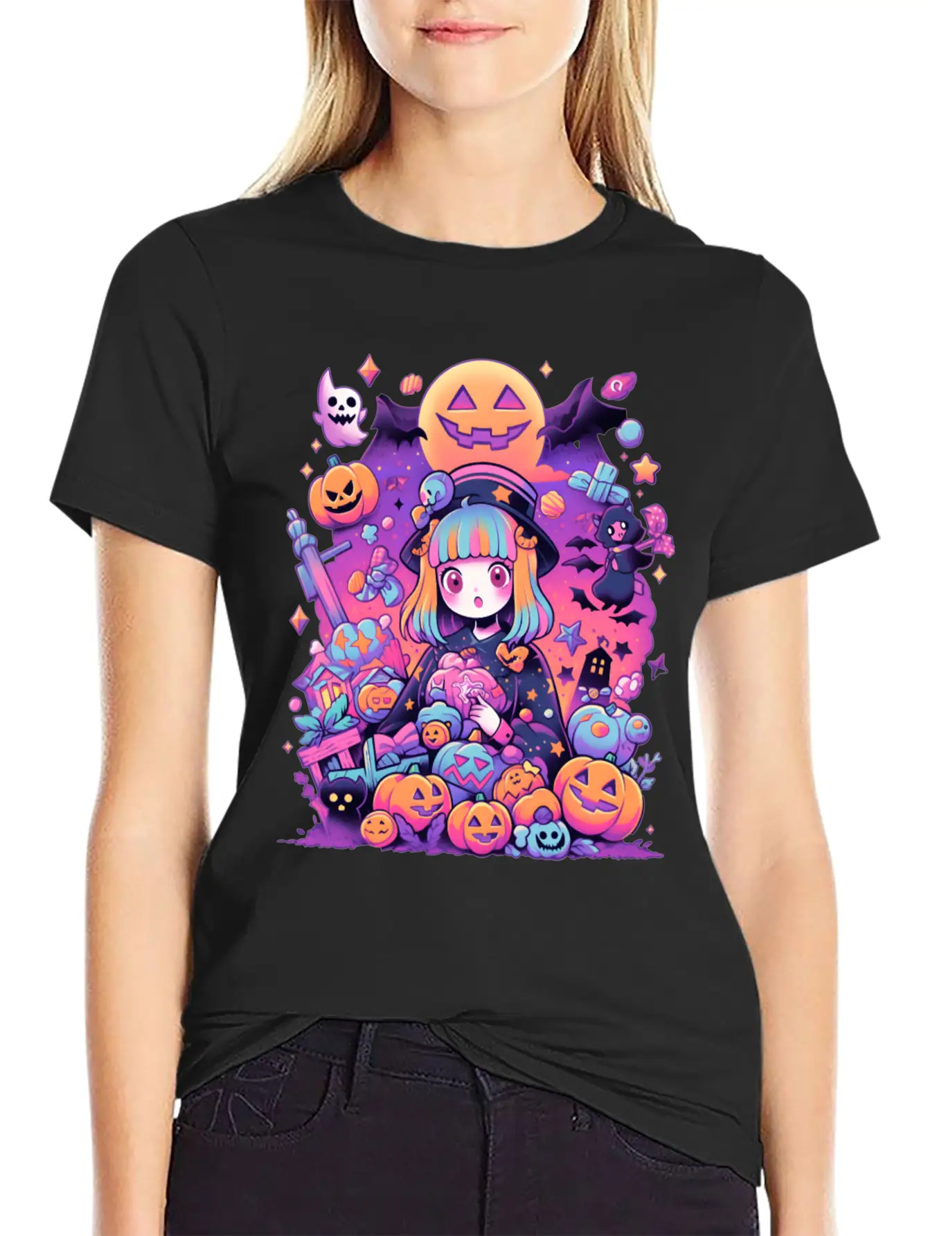 Anime Girl Aesthetic Halloween Unisex Casual T-Shirt – Clean Design For Daily Comfort