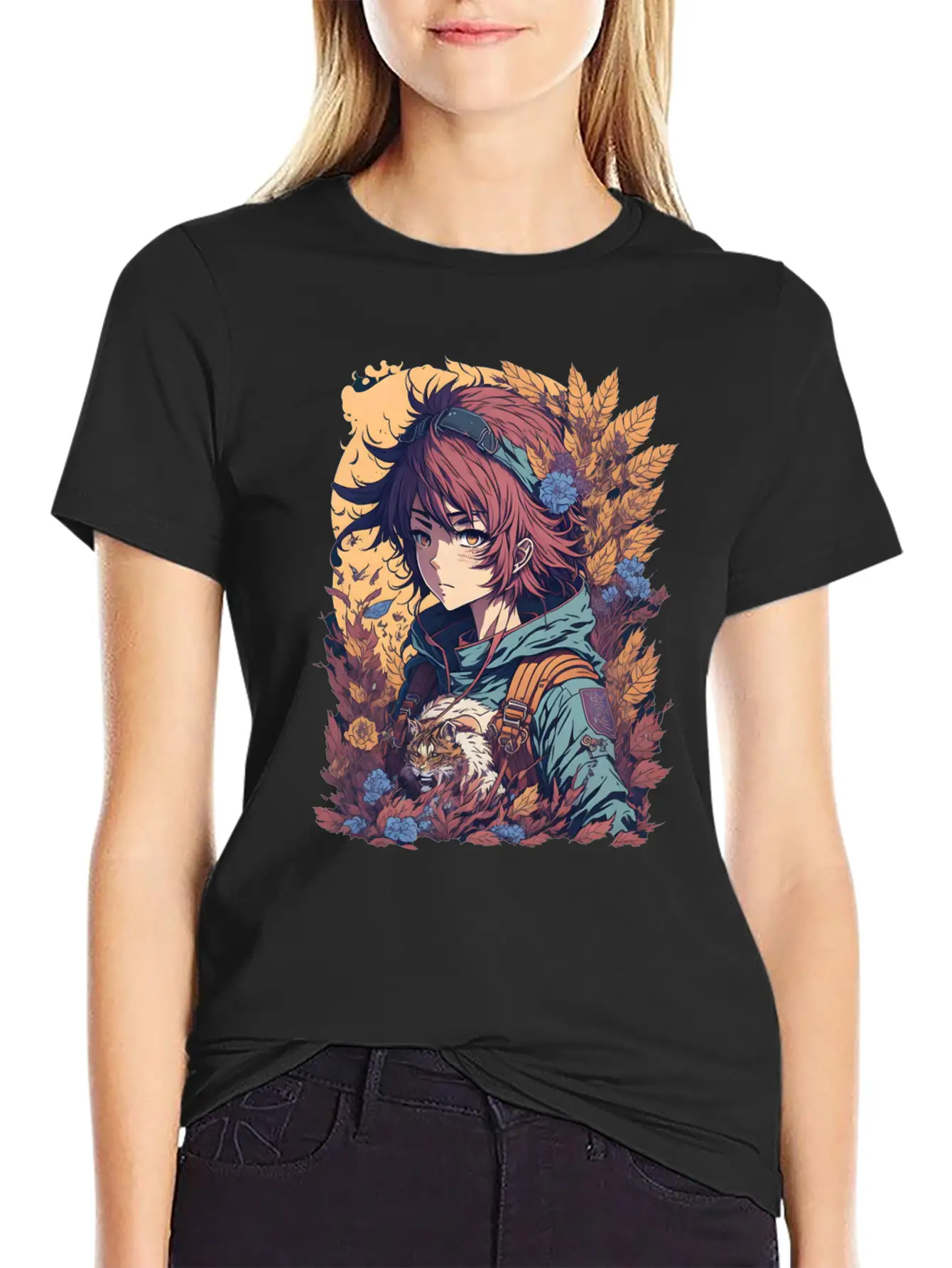 Anime Jungle Lion Girl Relaxed Everyday Tee – Lightweight And Durable Cotton