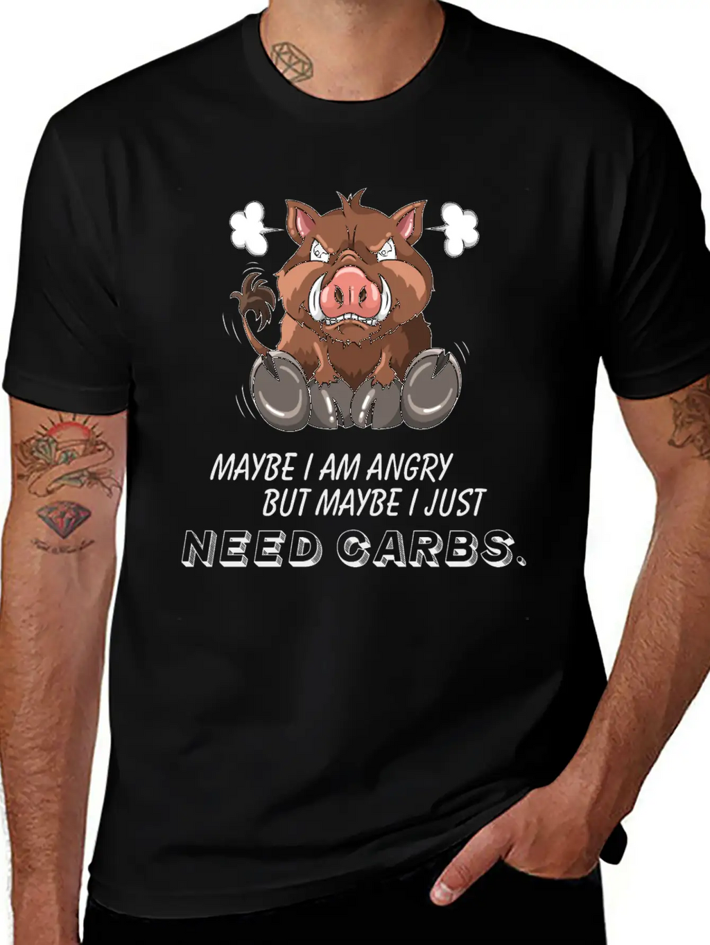 Annoyed Wild Boar Low Carb Diet Illustration Basic Graphic T-Shirt – Daily Comfort In Soft Cotton