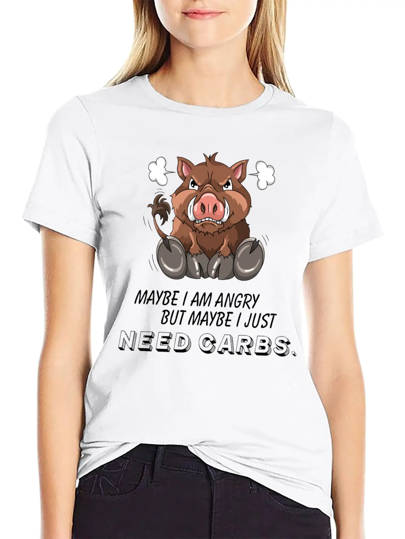 Annoyed Wild Boar Low Carb Diet Illustration Basic Graphic T-Shirt – Daily Comfort In Soft Cotton