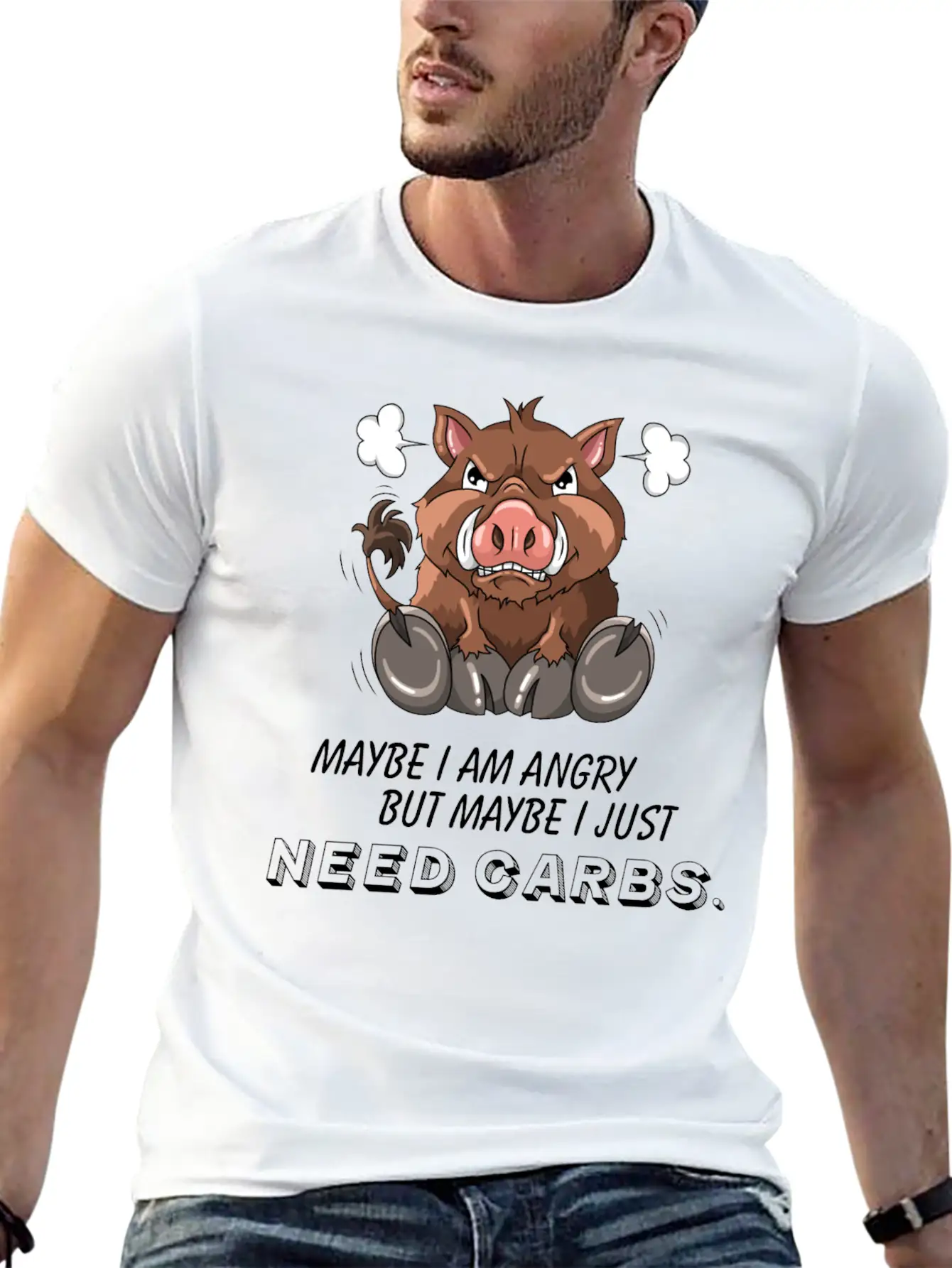 Annoyed Wild Boar Low Carb Diet Illustration Basic Graphic T-Shirt – Daily Comfort In Soft Cotton