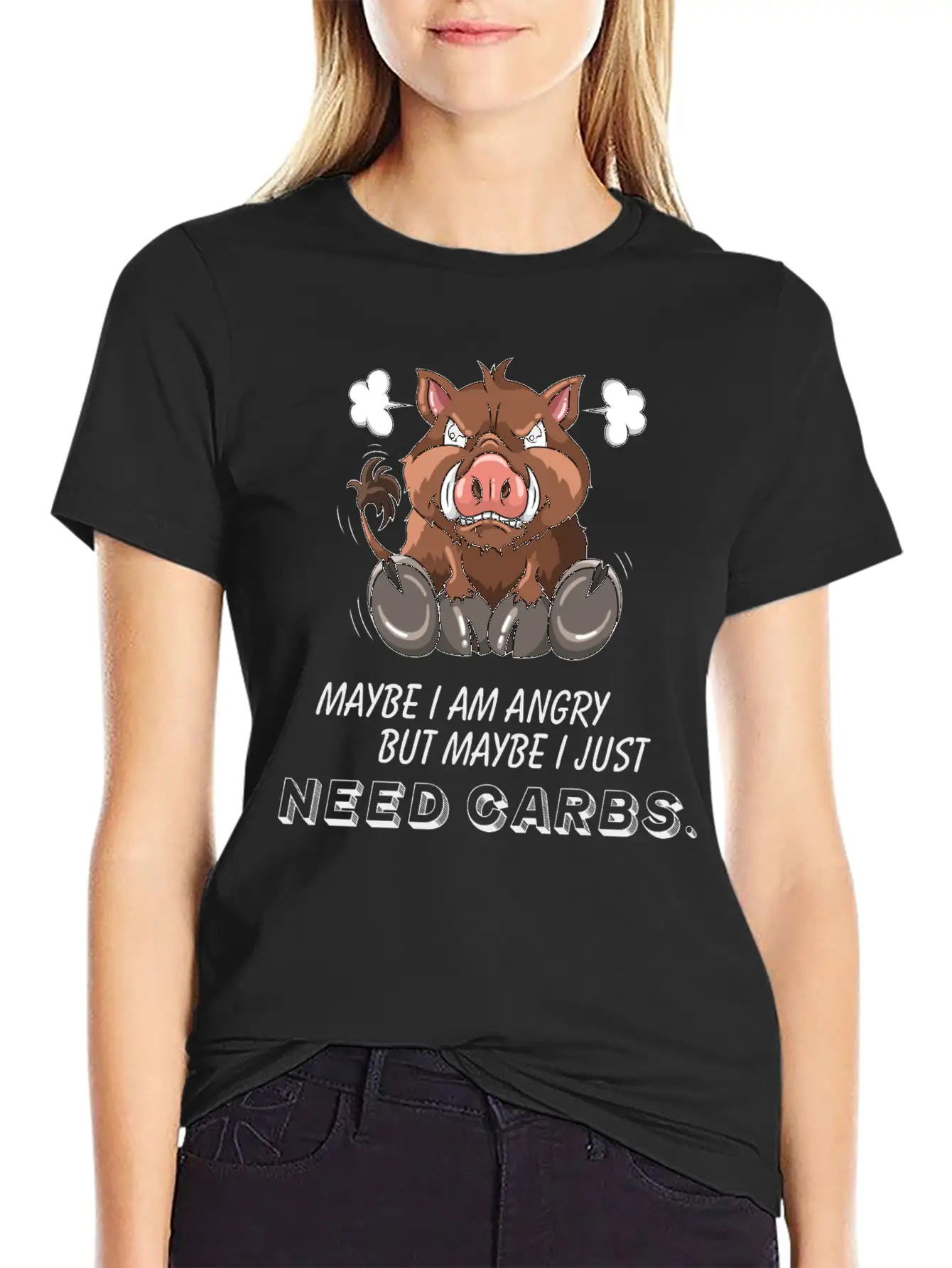 Annoyed Wild Boar Low Carb Diet Illustration Basic Graphic T-Shirt – Daily Comfort In Soft Cotton