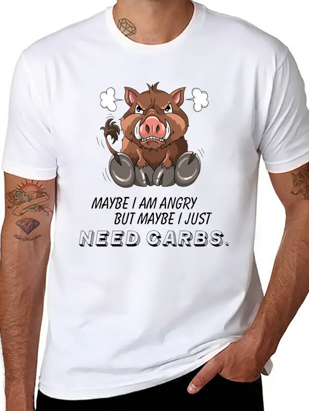 Annoyed Wild Boar Low Carb Diet Illustration Basic Graphic T-Shirt – Daily Comfort In Soft Cotton