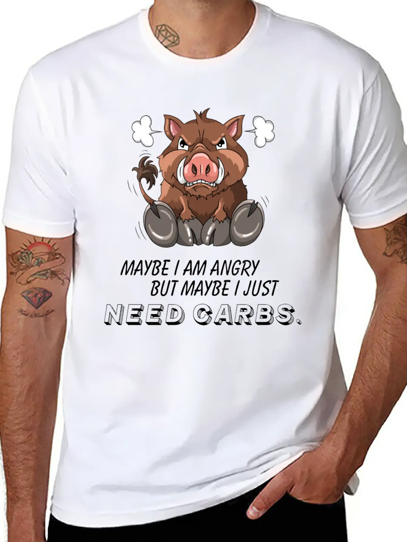 Annoyed Wild Boar Low Carb Diet Illustration Basic Graphic T-Shirt – Daily Comfort In Soft Cotton