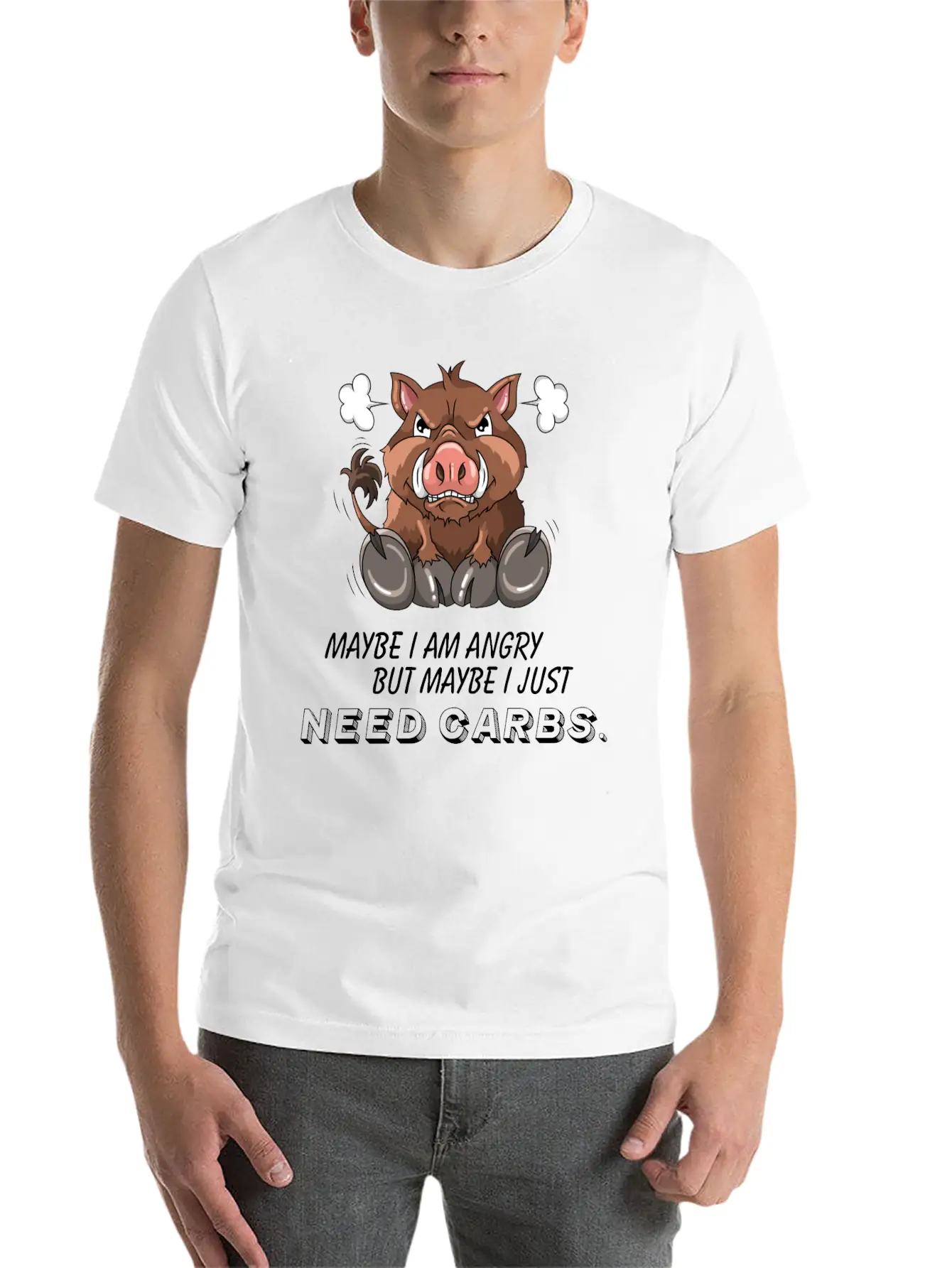 Annoyed Wild Boar Low Carb Diet Illustration Basic Graphic T-Shirt – Daily Comfort In Soft Cotton