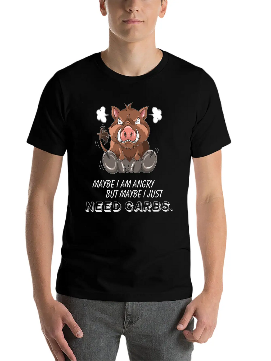 Annoyed Wild Boar Low Carb Diet Illustration Basic Graphic T-Shirt – Daily Comfort In Soft Cotton