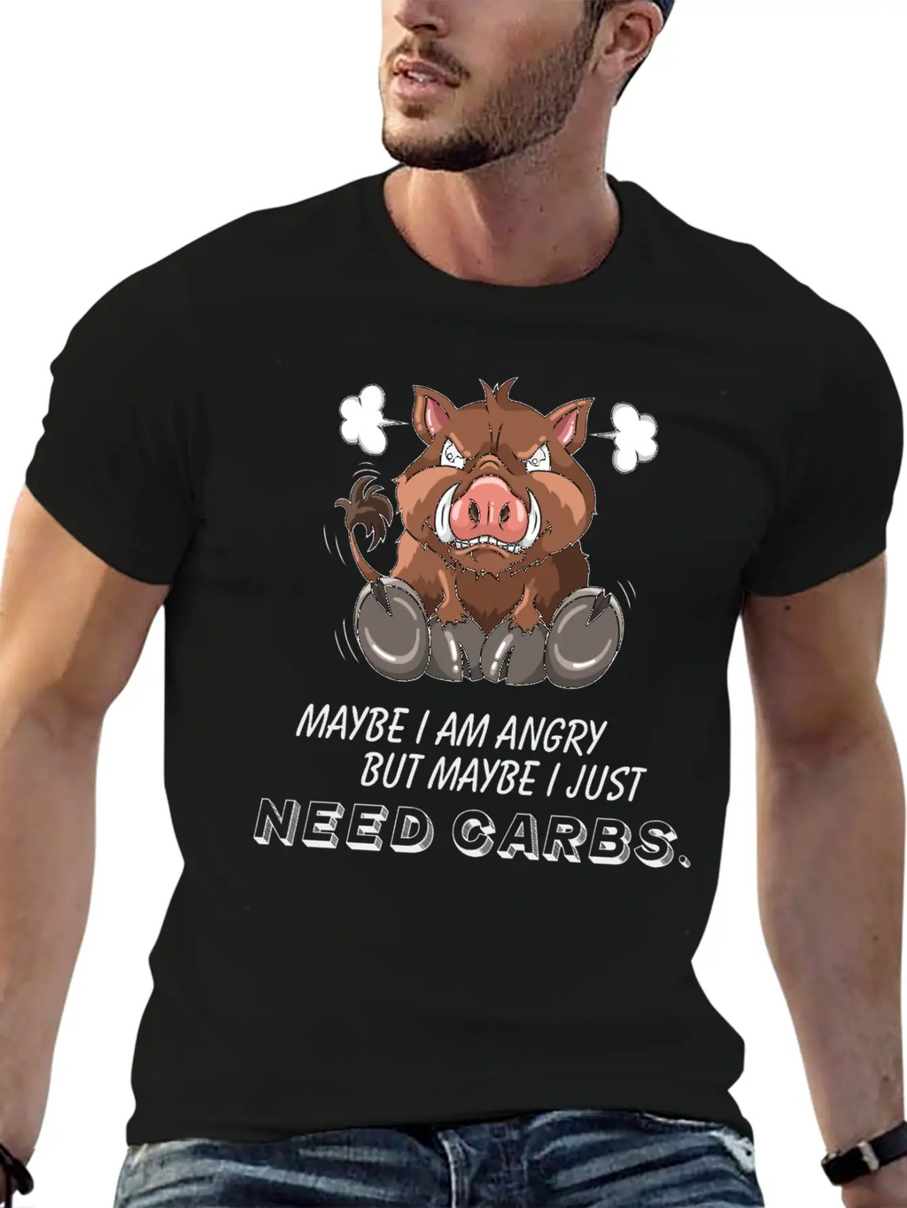 Annoyed Wild Boar Low Carb Diet Illustration Basic Graphic T-Shirt – Daily Comfort In Soft Cotton