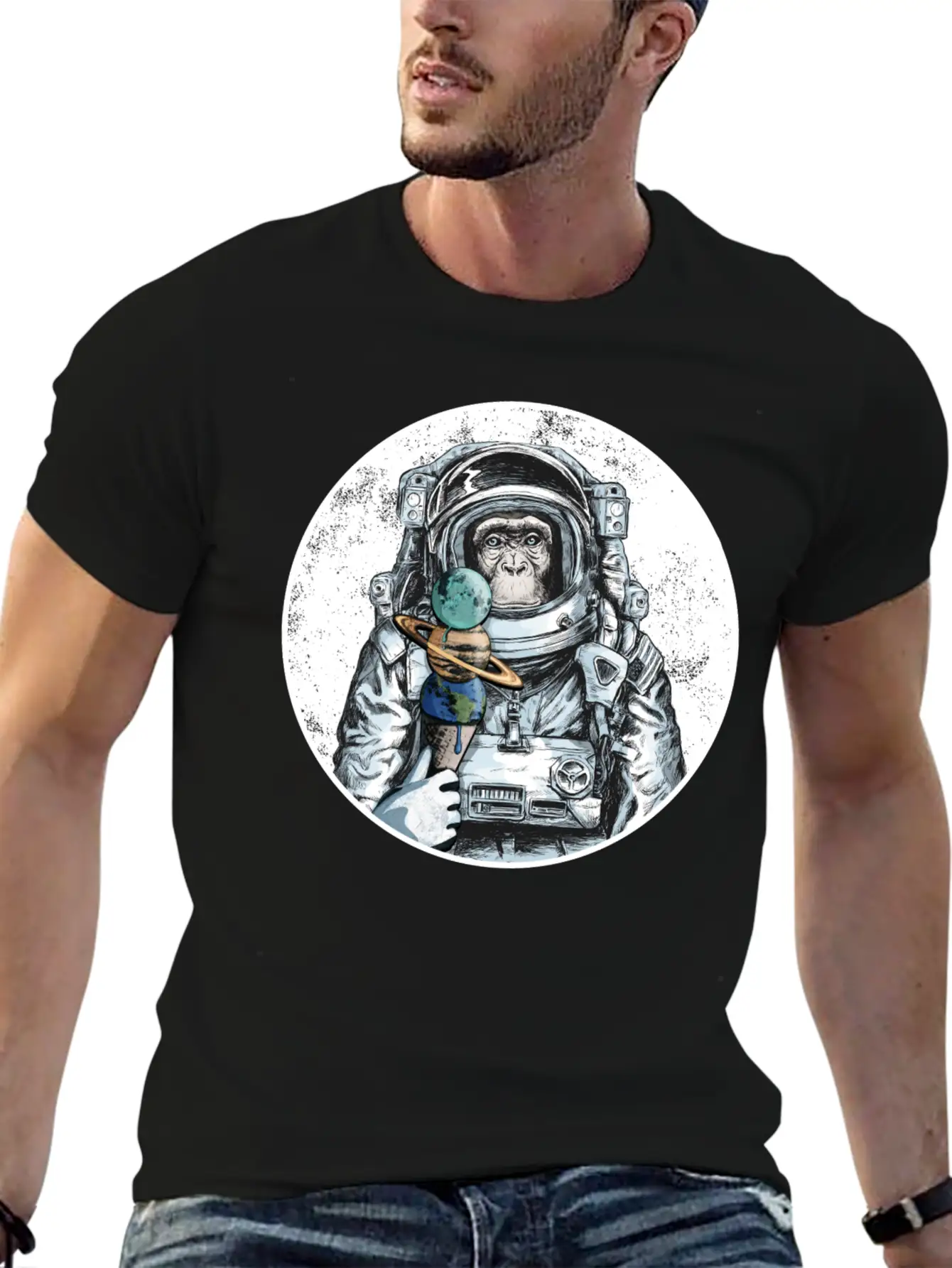 Ape Astronaut Outer Space Ice Cream Moon Monkey Unisex Casual T-Shirt – Clean Design For Daily Comfort