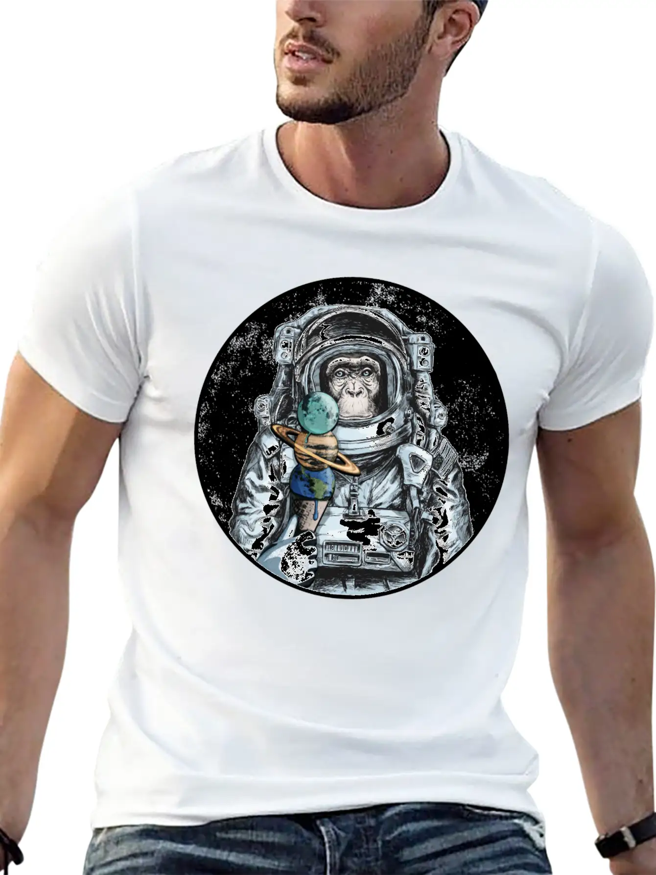 Ape Astronaut Outer Space Ice Cream Moon Monkey Unisex Casual T-Shirt – Clean Design For Daily Comfort