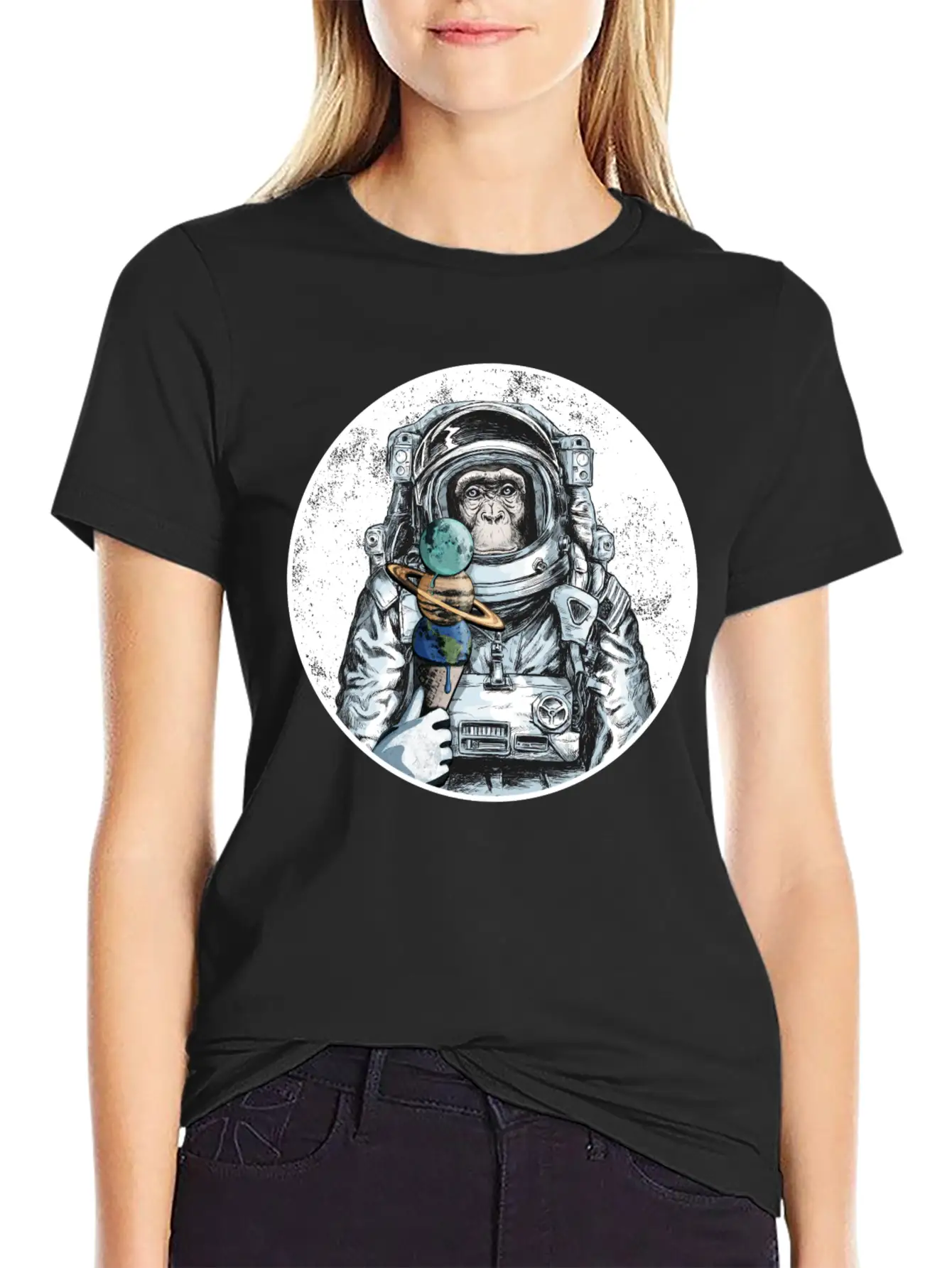 Ape Astronaut Outer Space Ice Cream Moon Monkey Unisex Casual T-Shirt – Clean Design For Daily Comfort
