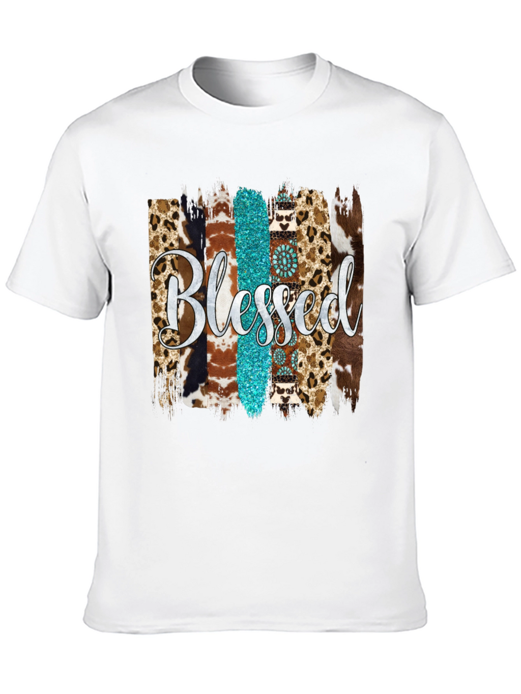 Blessed Western Graphic Tee - Turquoise & Animal Print
