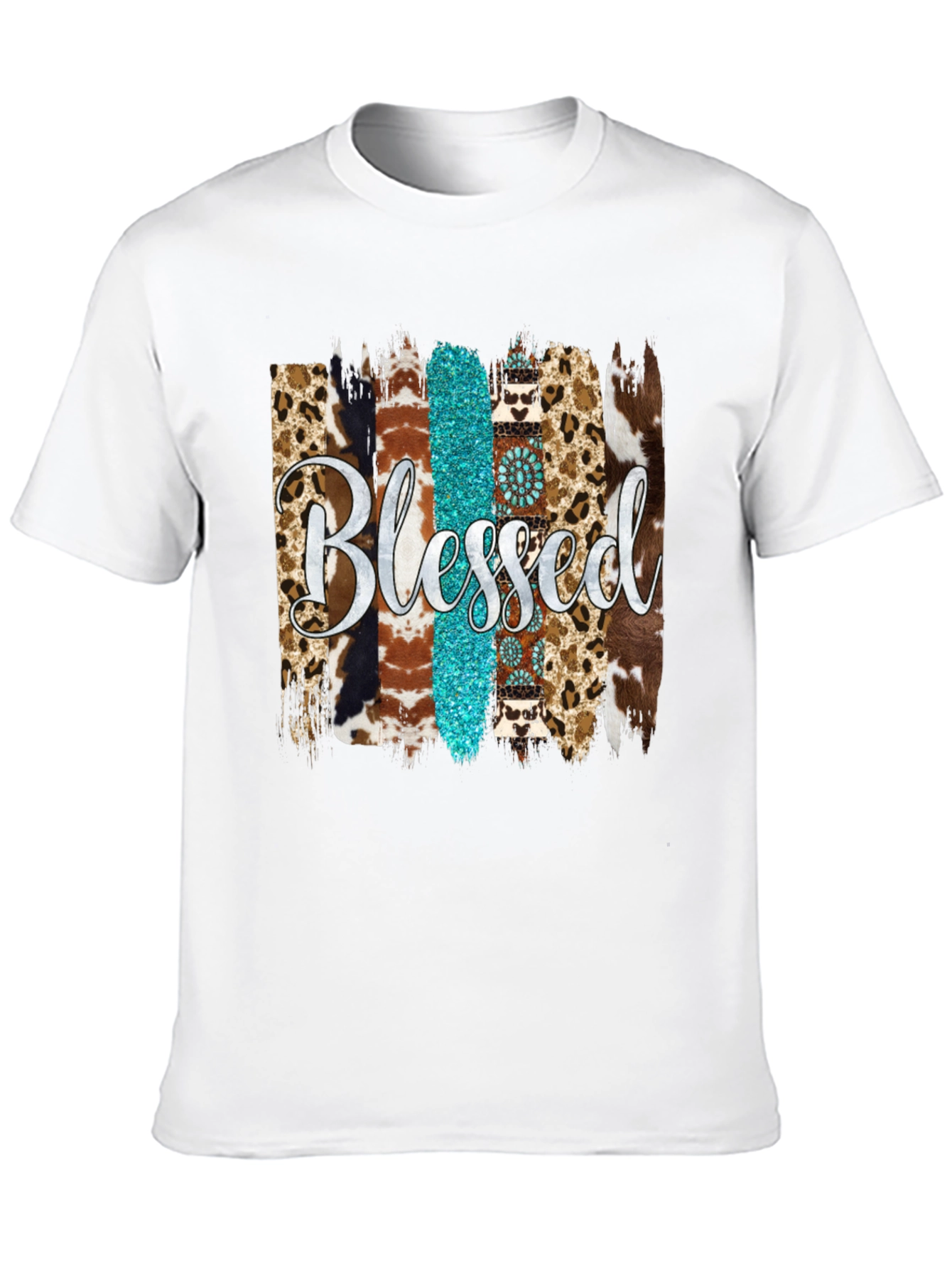 Blessed Western Graphic Tee - Turquoise & Animal Print