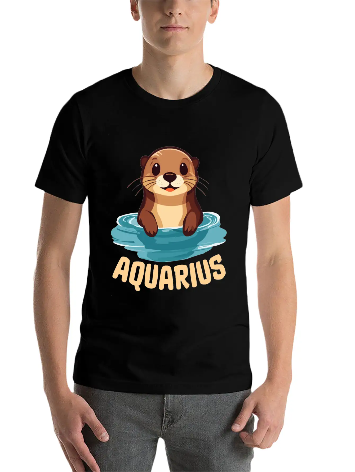 Aquarius Zodiac Sign Cute Cartoon Kawaii Funny Gif Essential Cotton Tee For Daily Outfits – Unisex Style