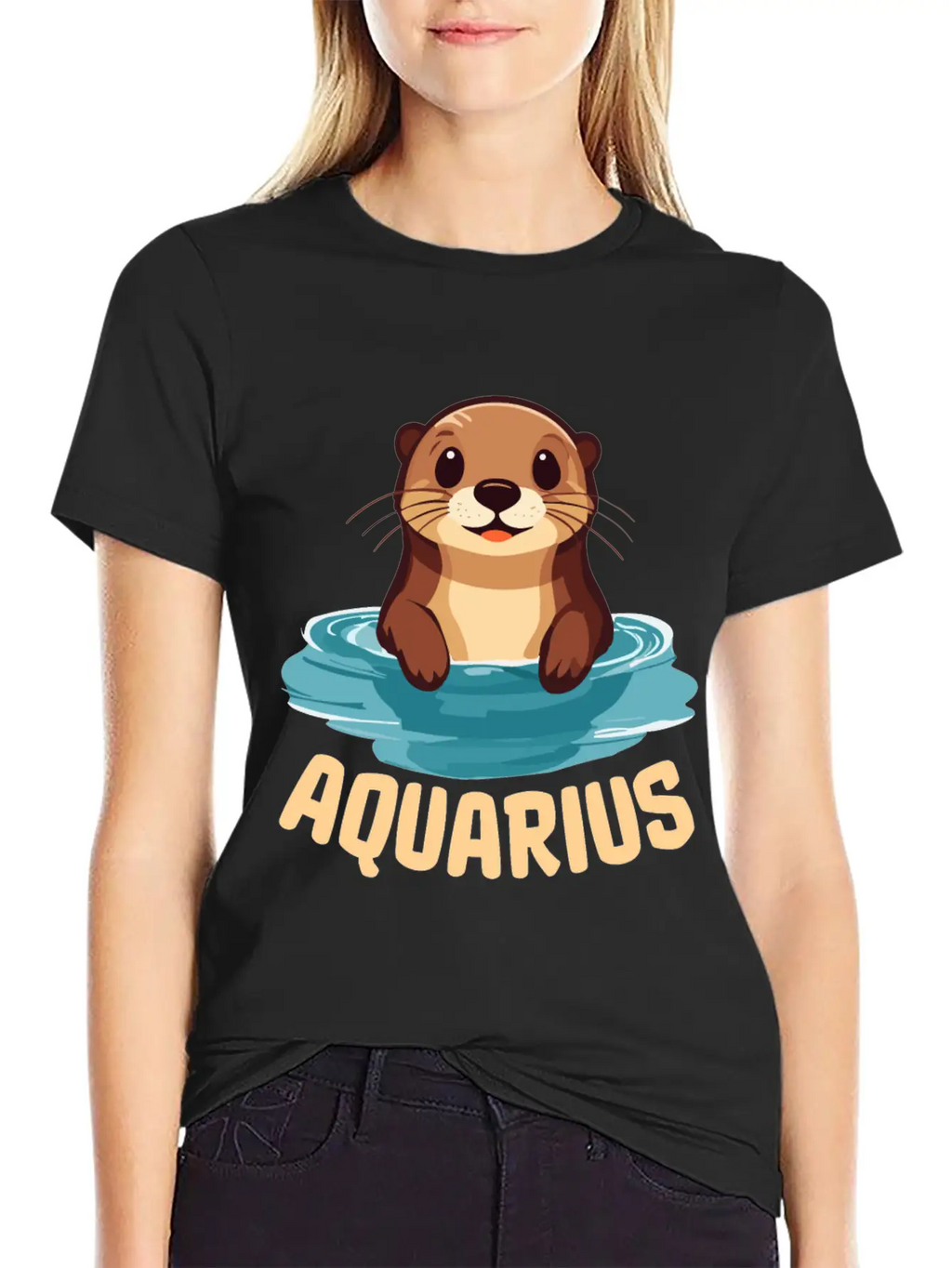 Aquarius Zodiac Sign Cute Cartoon Kawaii Funny Gif Essential Cotton Tee For Daily Outfits – Unisex Style