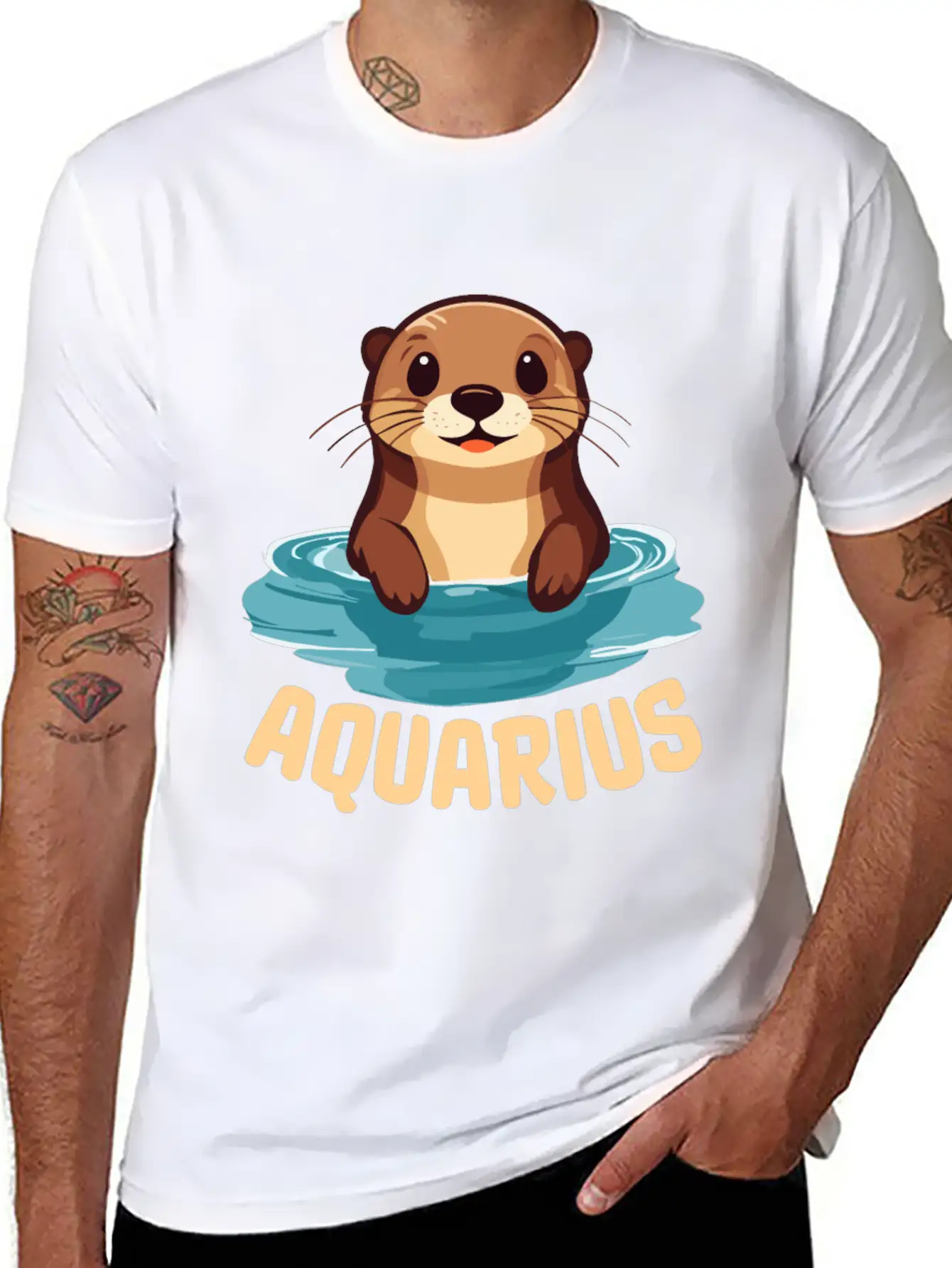 Aquarius Zodiac Sign Cute Cartoon Kawaii Funny Gif Essential Cotton Tee For Daily Outfits – Unisex Style