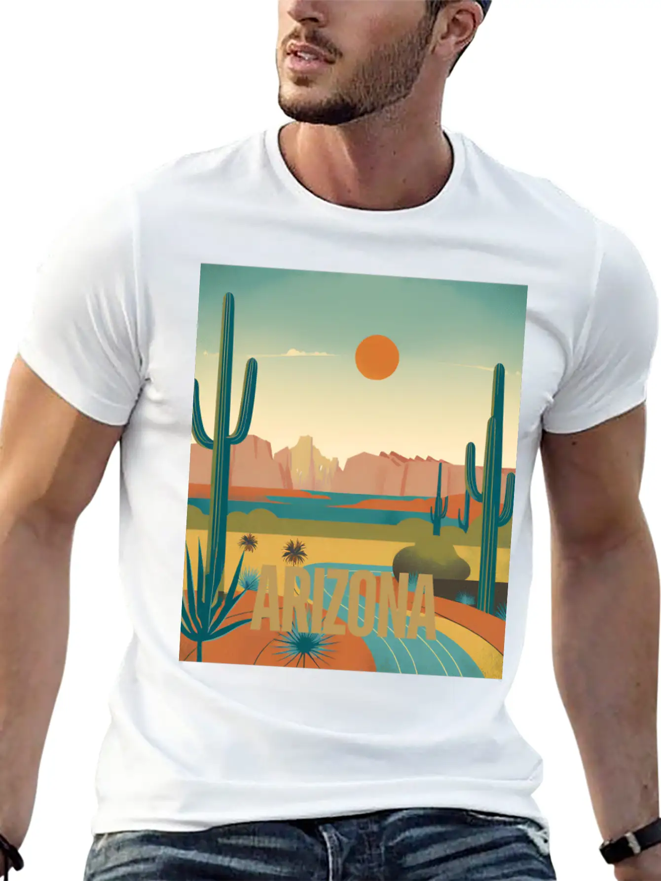 Arizona Desert Vintage Sunset T-Shirt Modern Fit Casual T-Shirt – Clean And Versatile Design