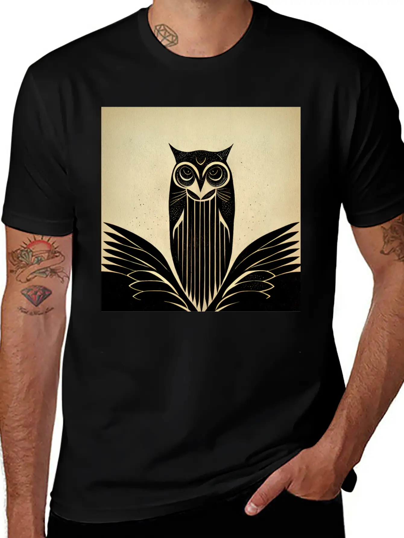 Art Deco Owl - Bird Design Unisex Casual T-Shirt – Clean Design For Daily Comfort