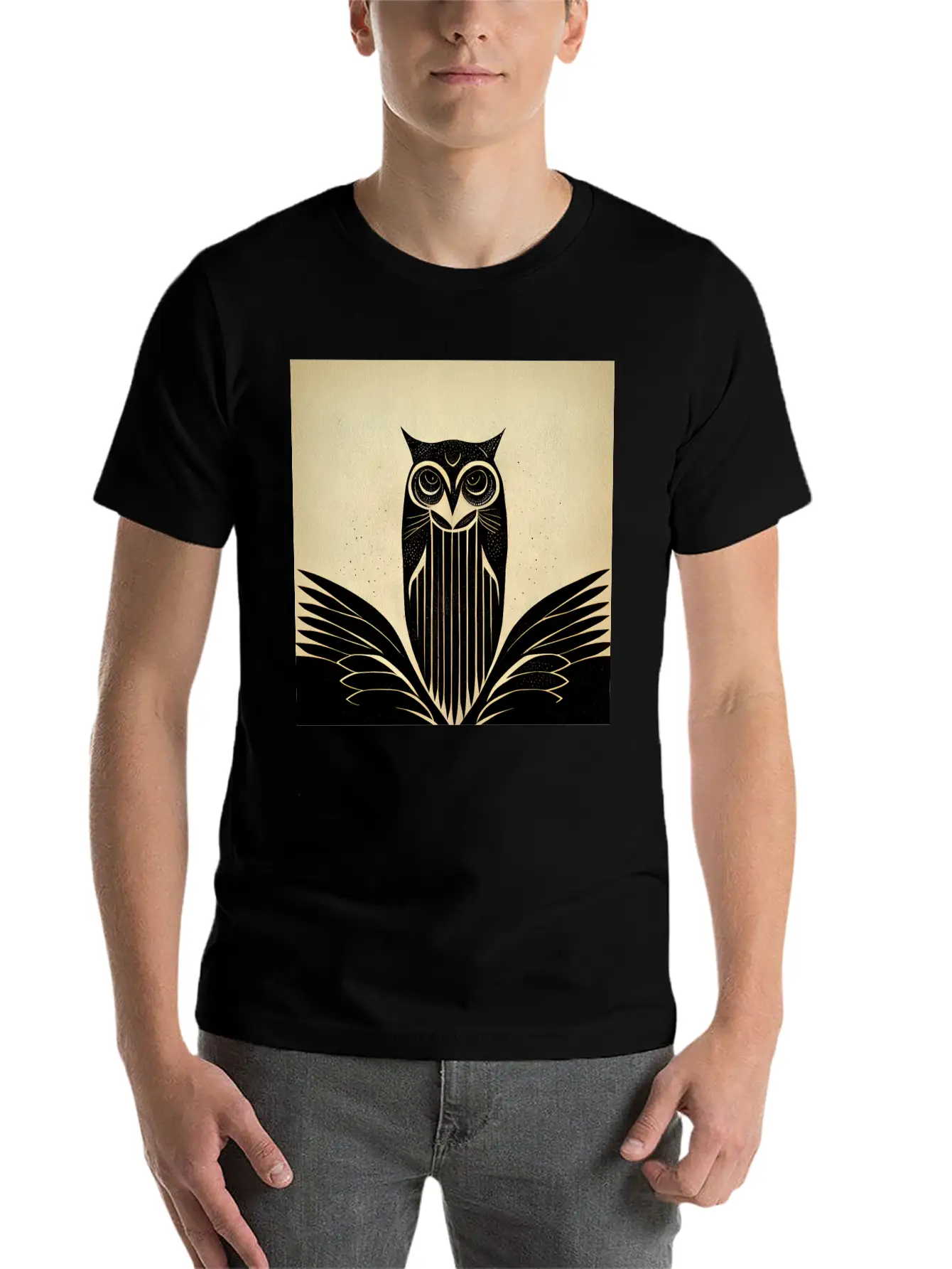 Art Deco Owl - Bird Design Unisex Casual T-Shirt – Clean Design For Daily Comfort