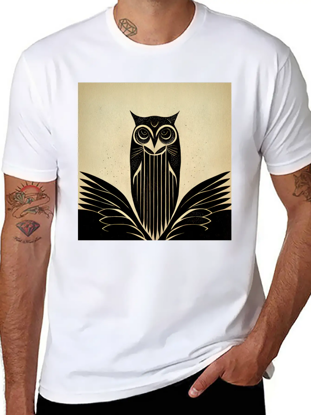 Art Deco Owl - Bird Design Unisex Casual T-Shirt – Clean Design For Daily Comfort
