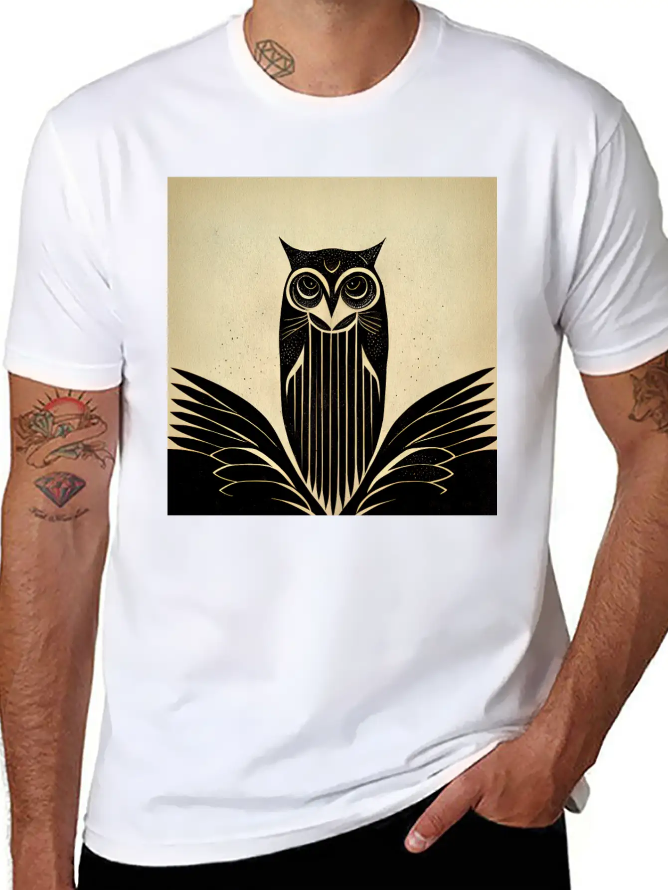 Art Deco Owl - Bird Design Unisex Casual T-Shirt – Clean Design For Daily Comfort