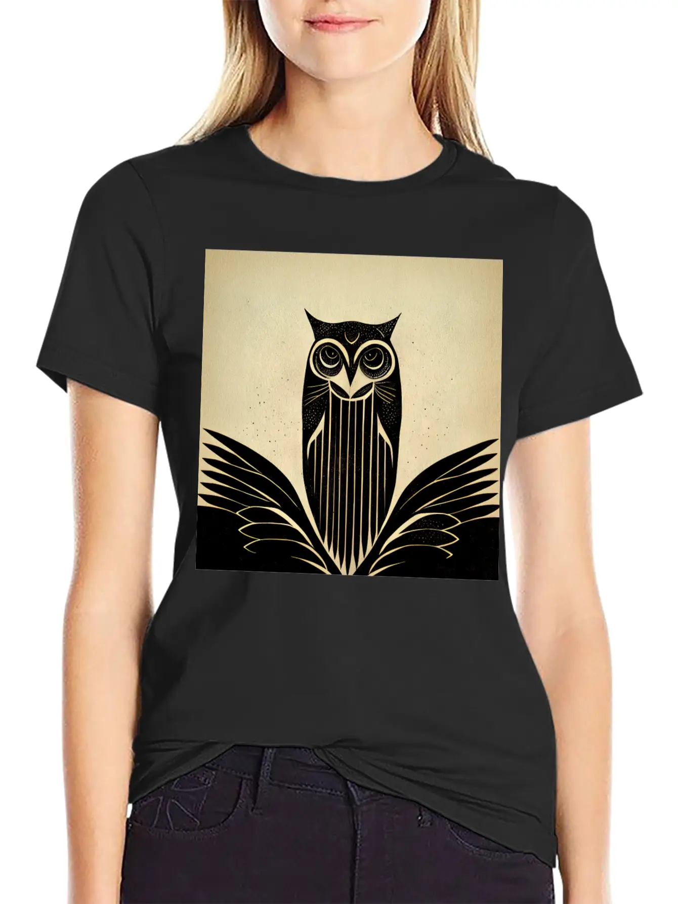 Art Deco Owl - Bird Design Unisex Casual T-Shirt – Clean Design For Daily Comfort